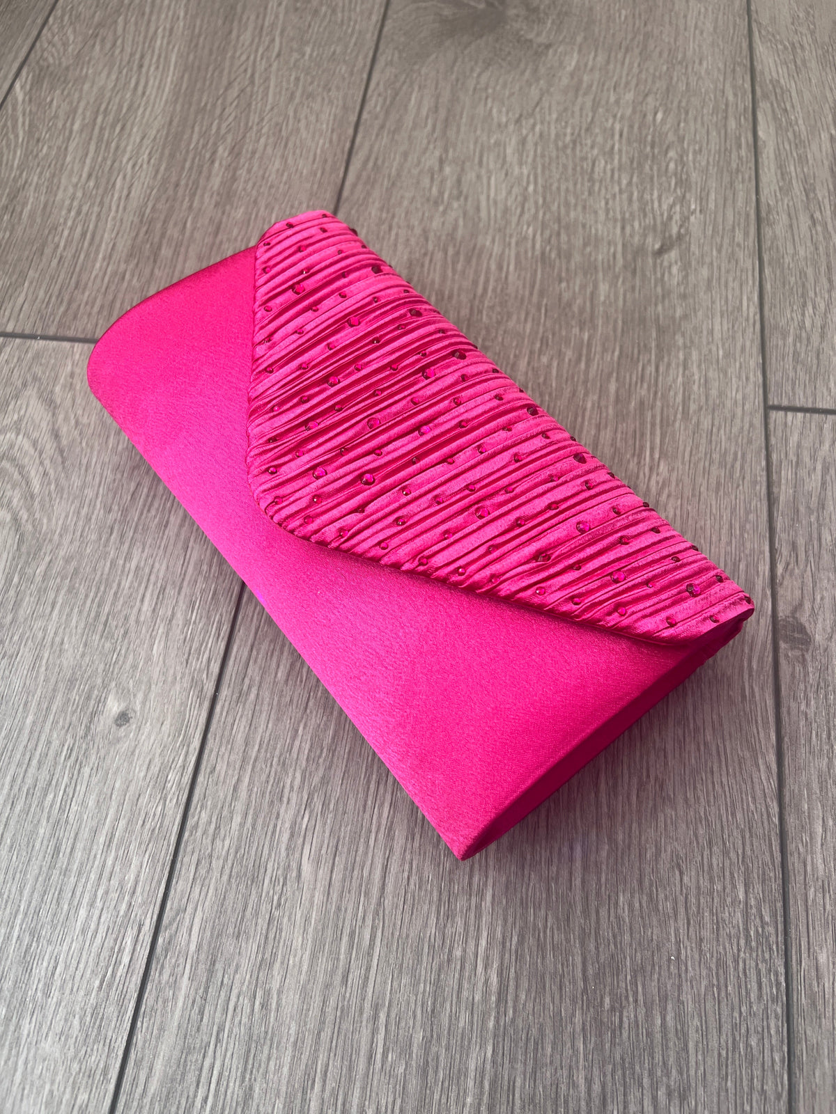 Fuchsia Pink Envelope Clutch Bag with Crystal Rhinestones-Fascinators Direct