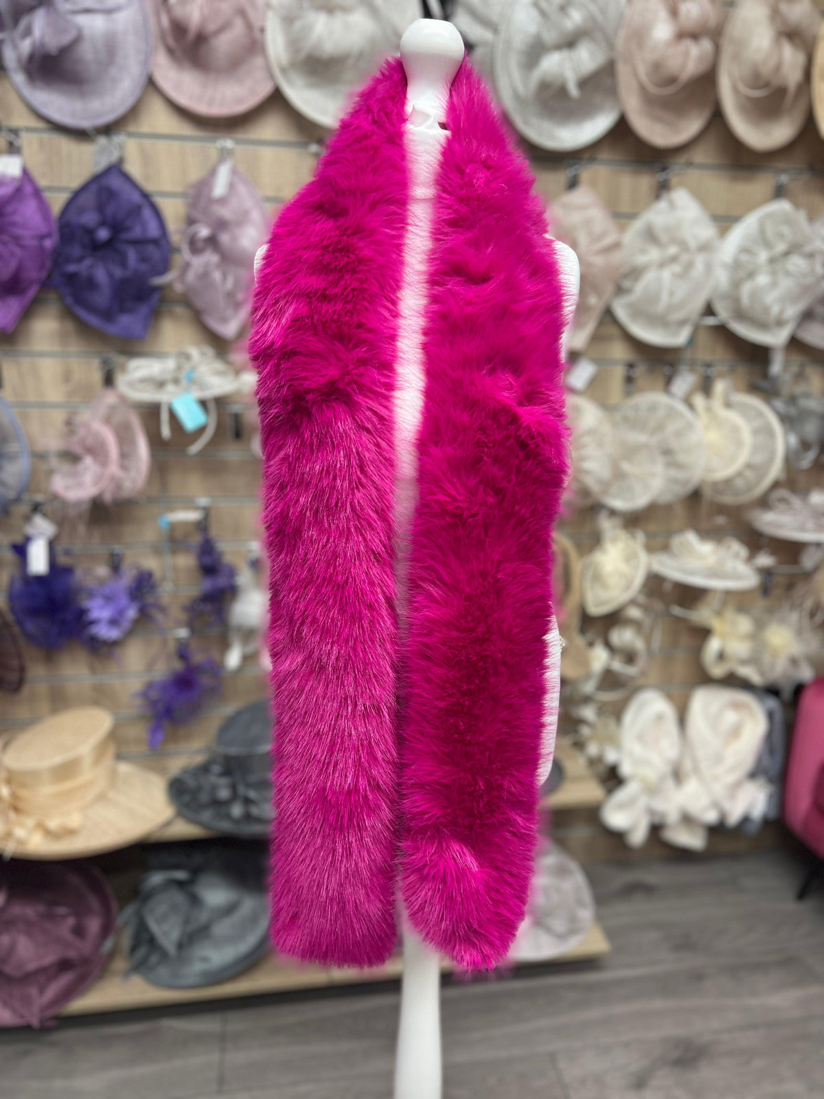 Fuchsia Pink Faux Fur Scarf-Fascinators Direct