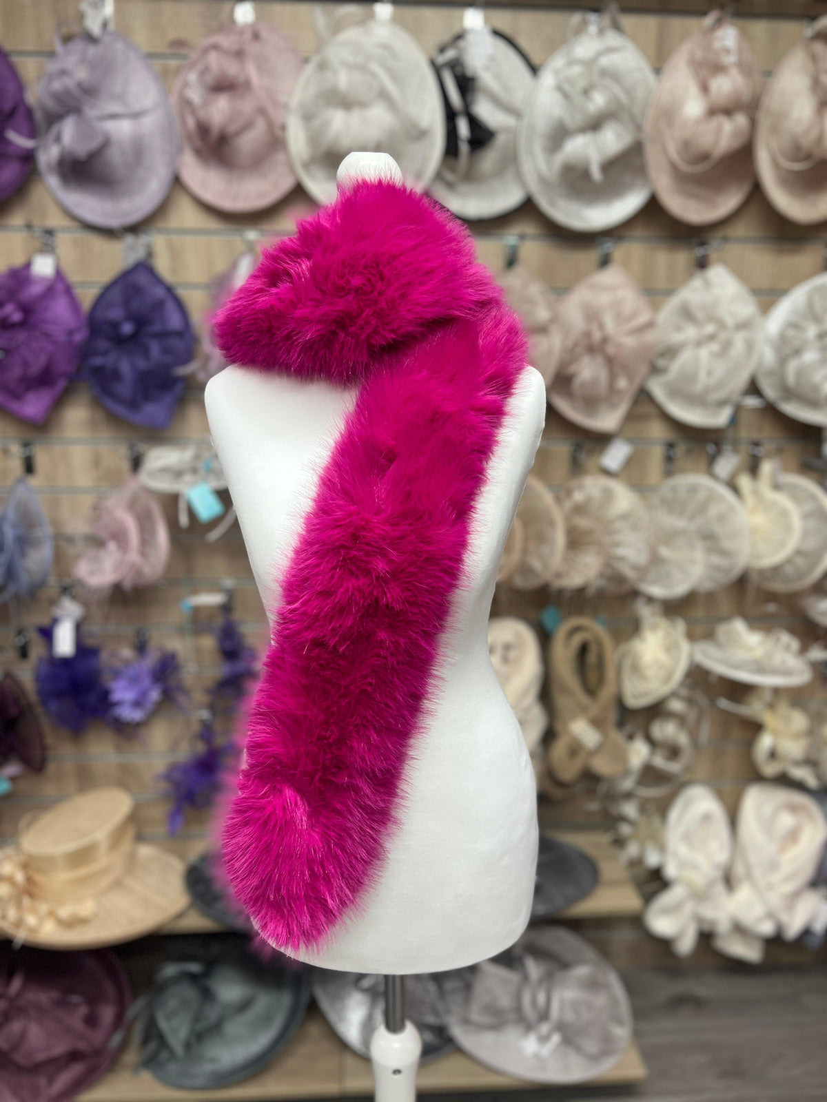 Fuchsia Pink Faux Fur Scarf-Fascinators Direct