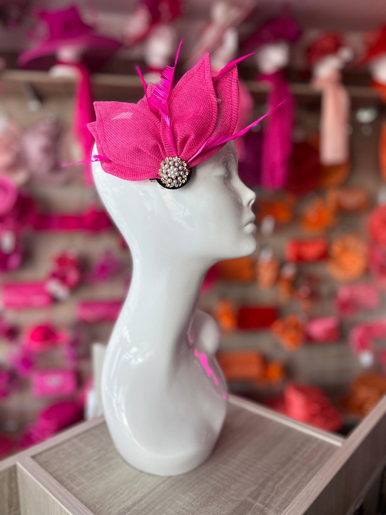Fuchsia Pink Feather Petal Fan Hair Clip Fascinator-Fascinators Direct