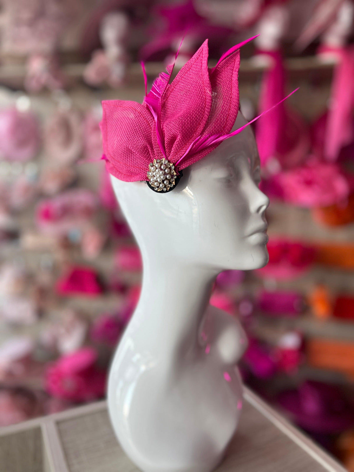 Fuchsia Pink Feather Petal Fan Hair Clip Fascinator-Fascinators Direct