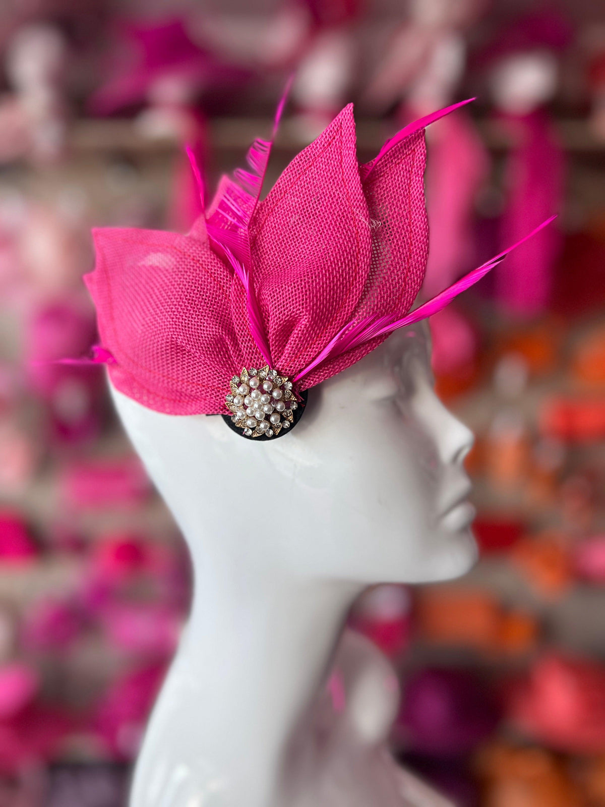 Fuchsia Pink Feather Petal Fan Hair Clip Fascinator-Fascinators Direct
