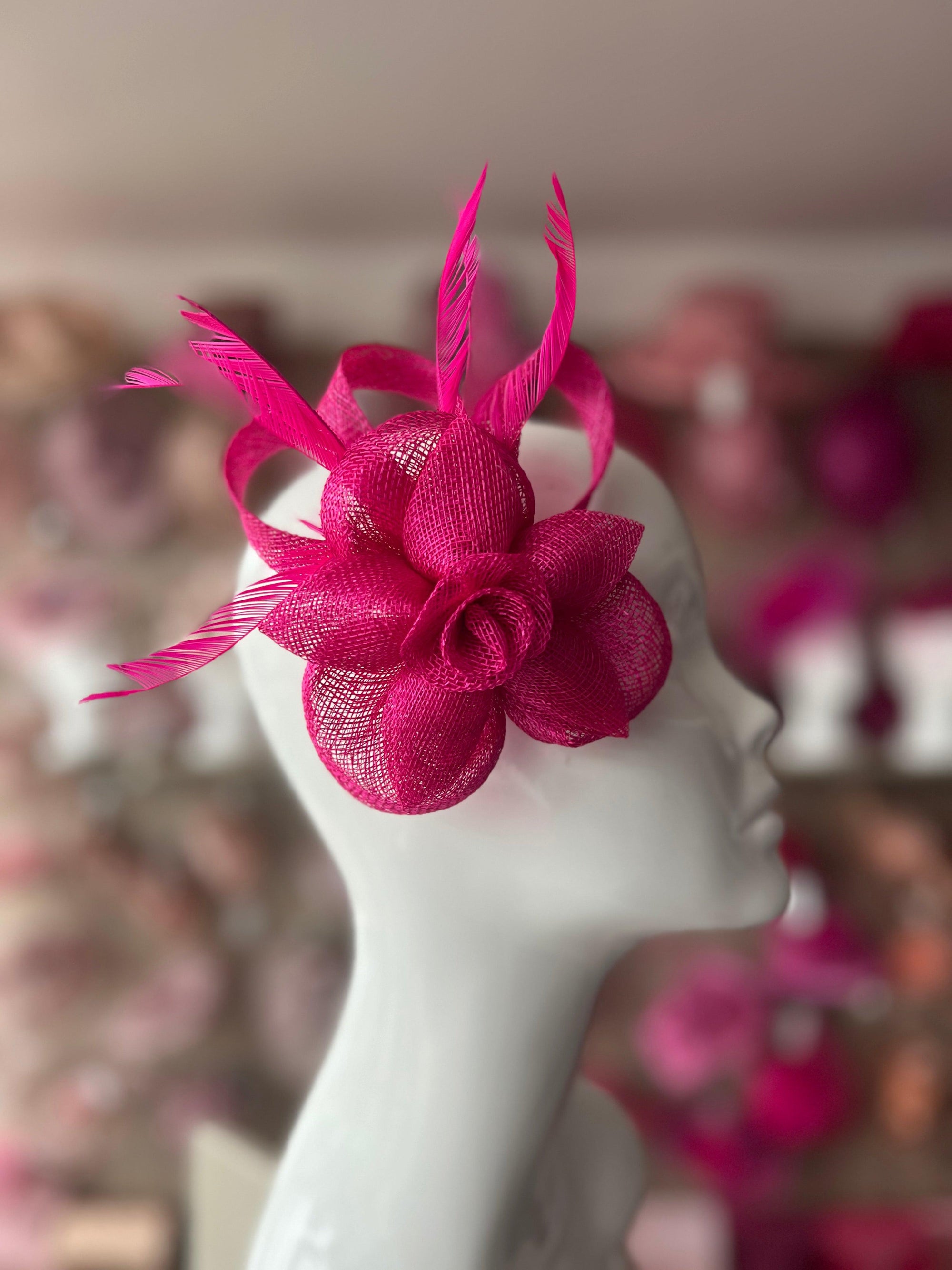 Fuchsia Pink Flower Fascinator Clip With Feathers-Fascinators Direct