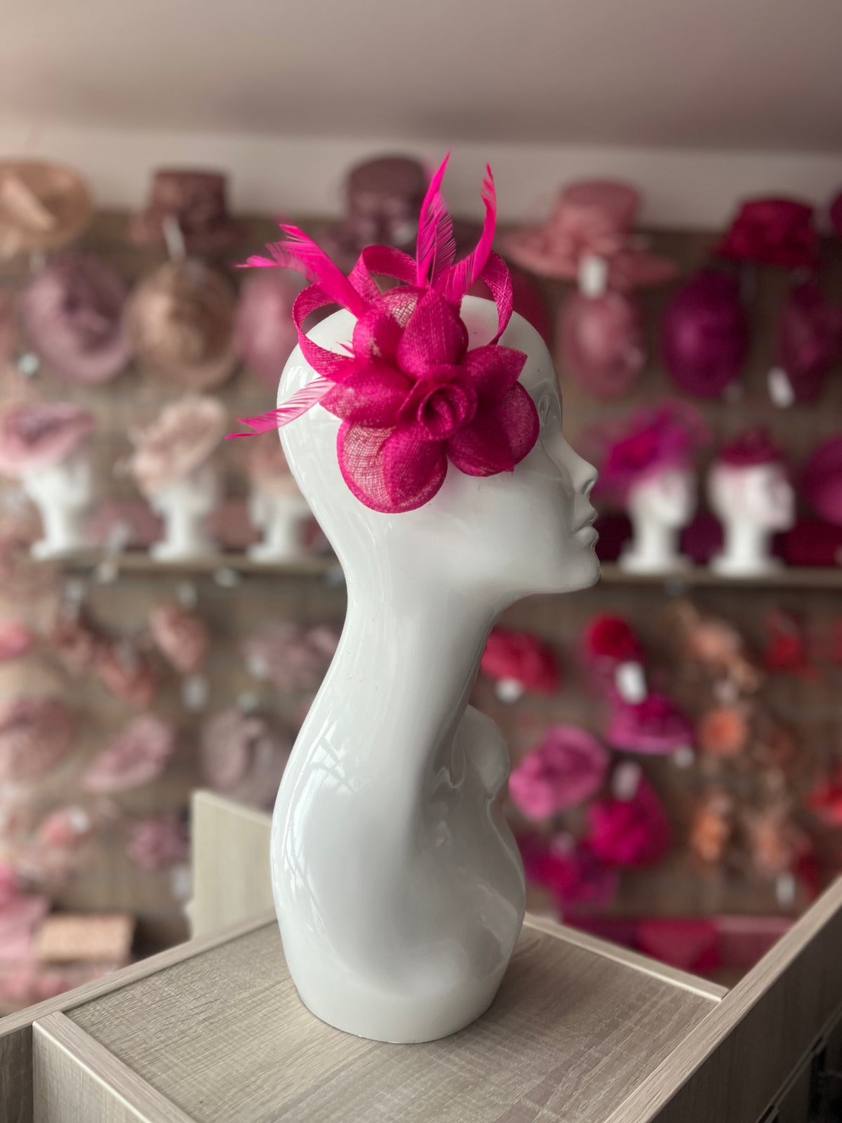 Fuchsia Pink Flower Fascinator Clip With Feathers-Fascinators Direct