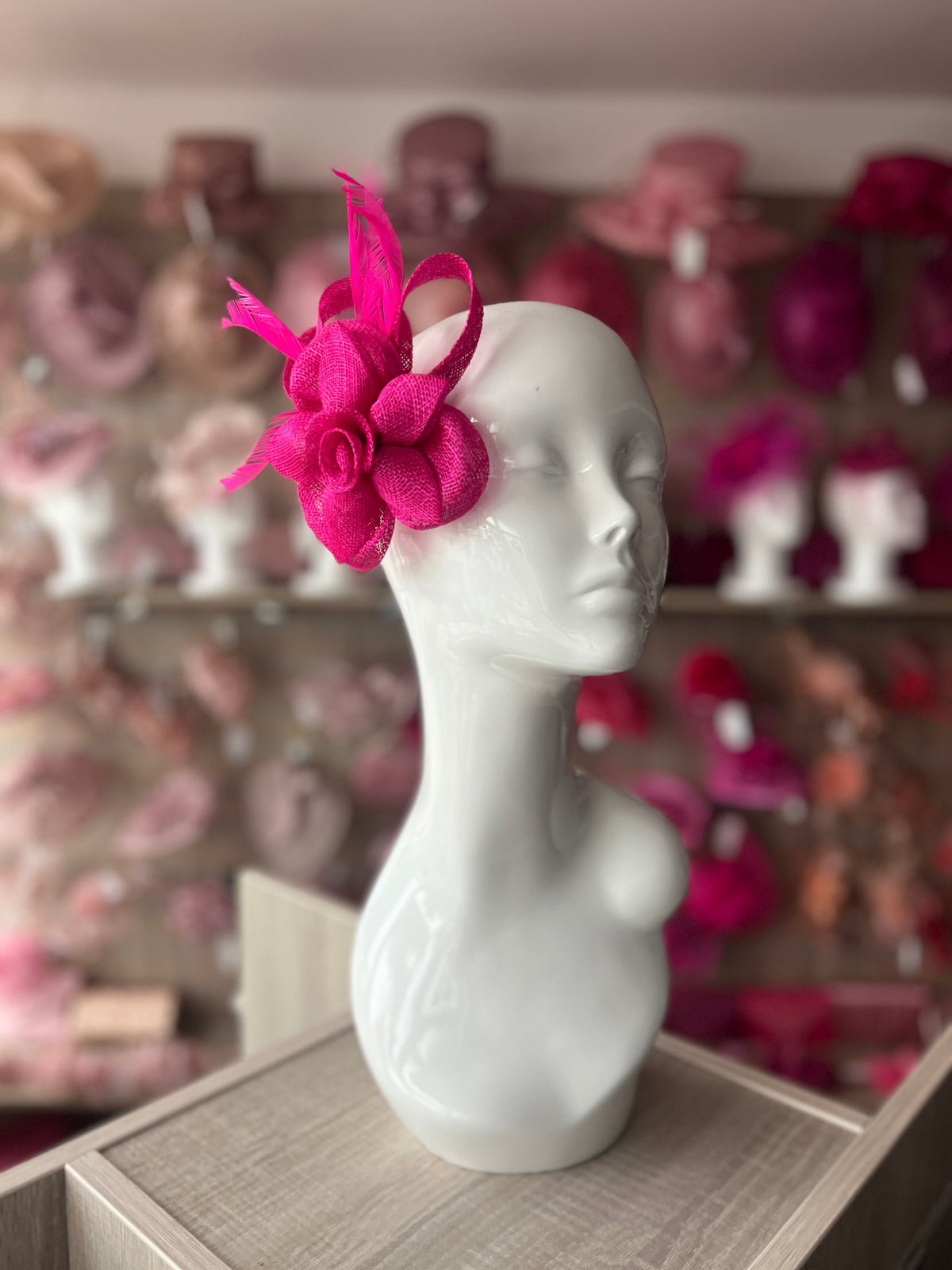 Fuchsia Pink Flower Fascinator Clip With Feathers-Fascinators Direct