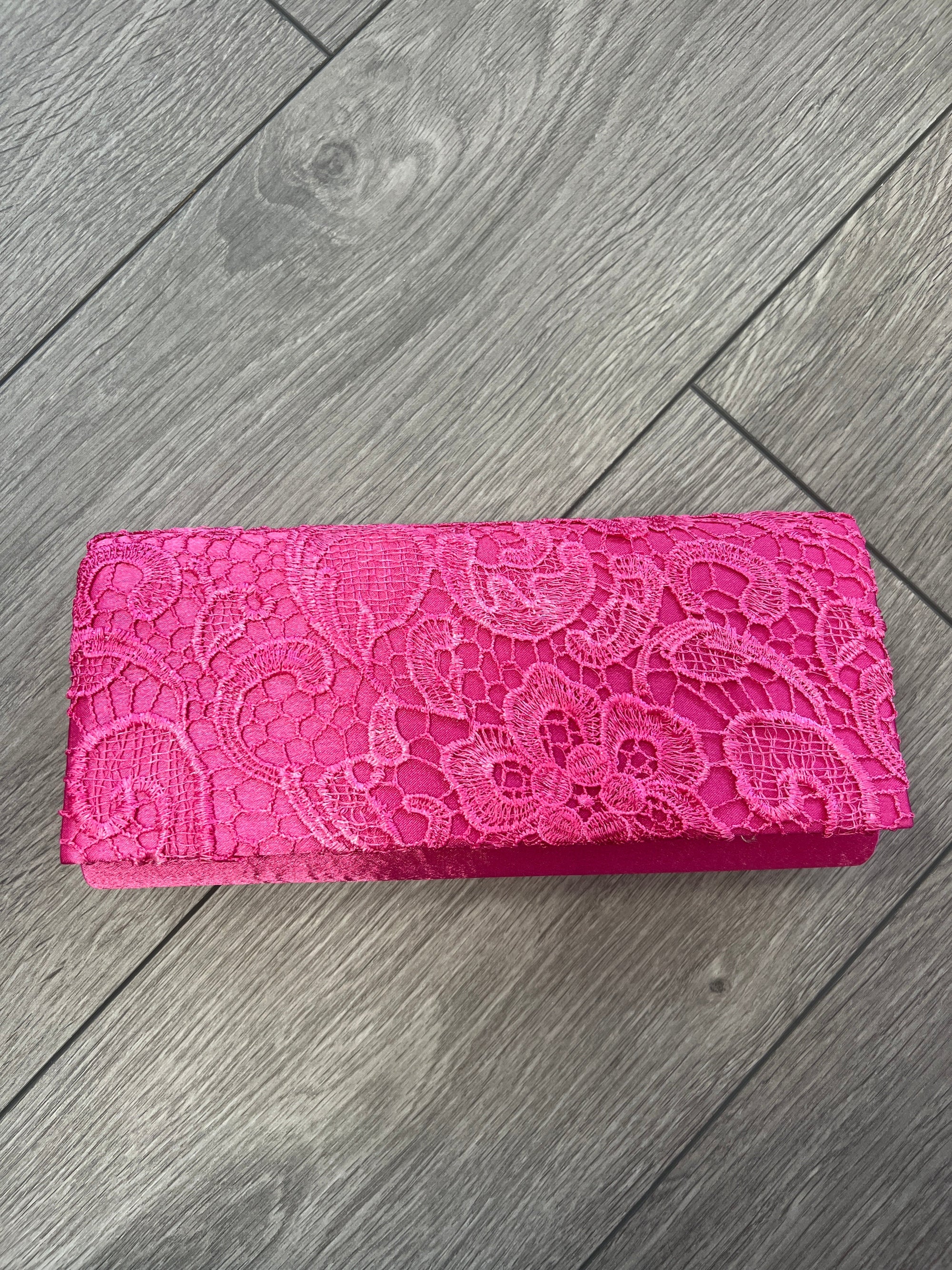 Fuchsia Pink Lace Effect Clutch Bag-Fascinators Direct