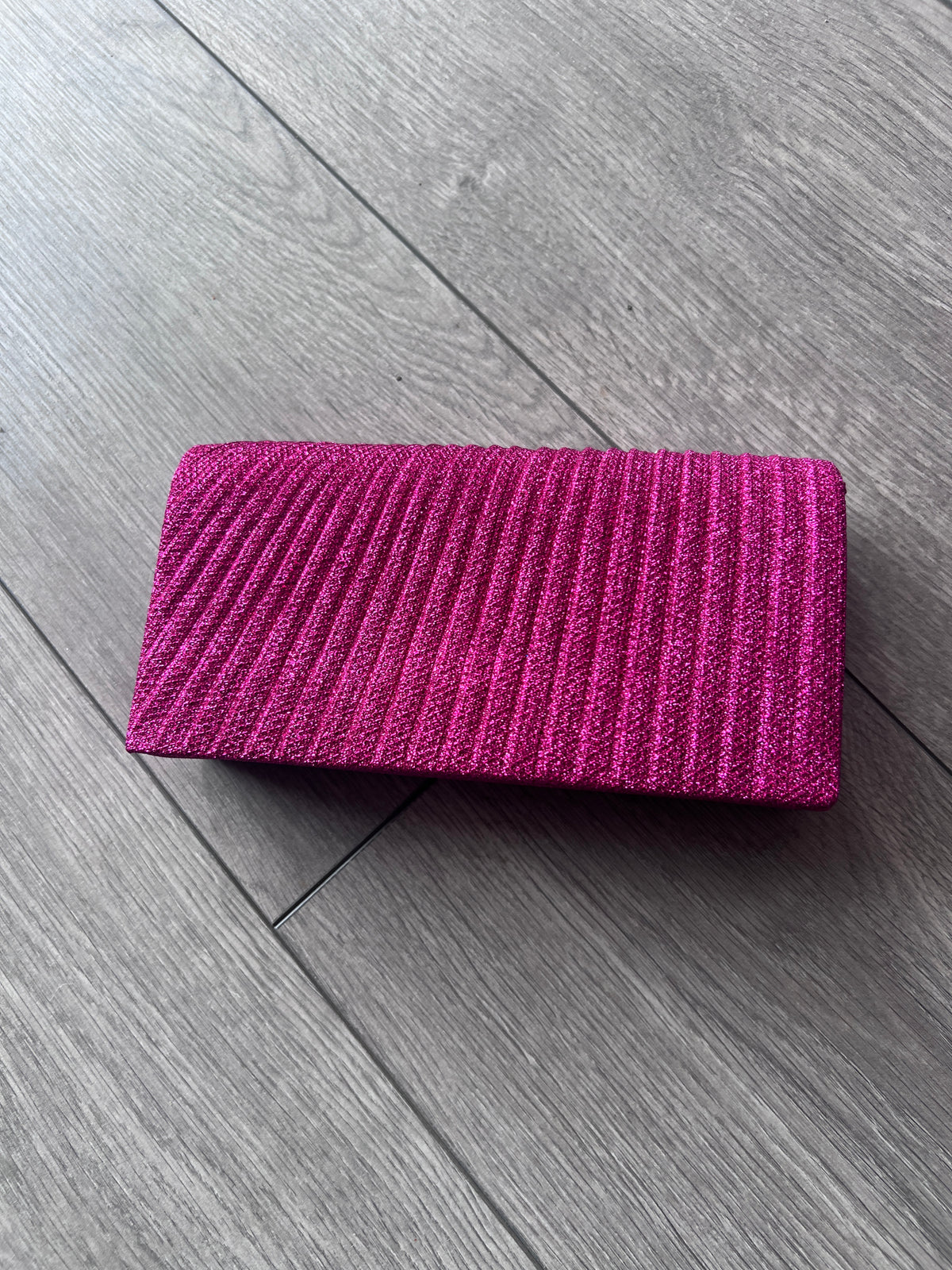 Fuchsia Pink Pleated Glitter Box Clutch Bag-Fascinators Direct