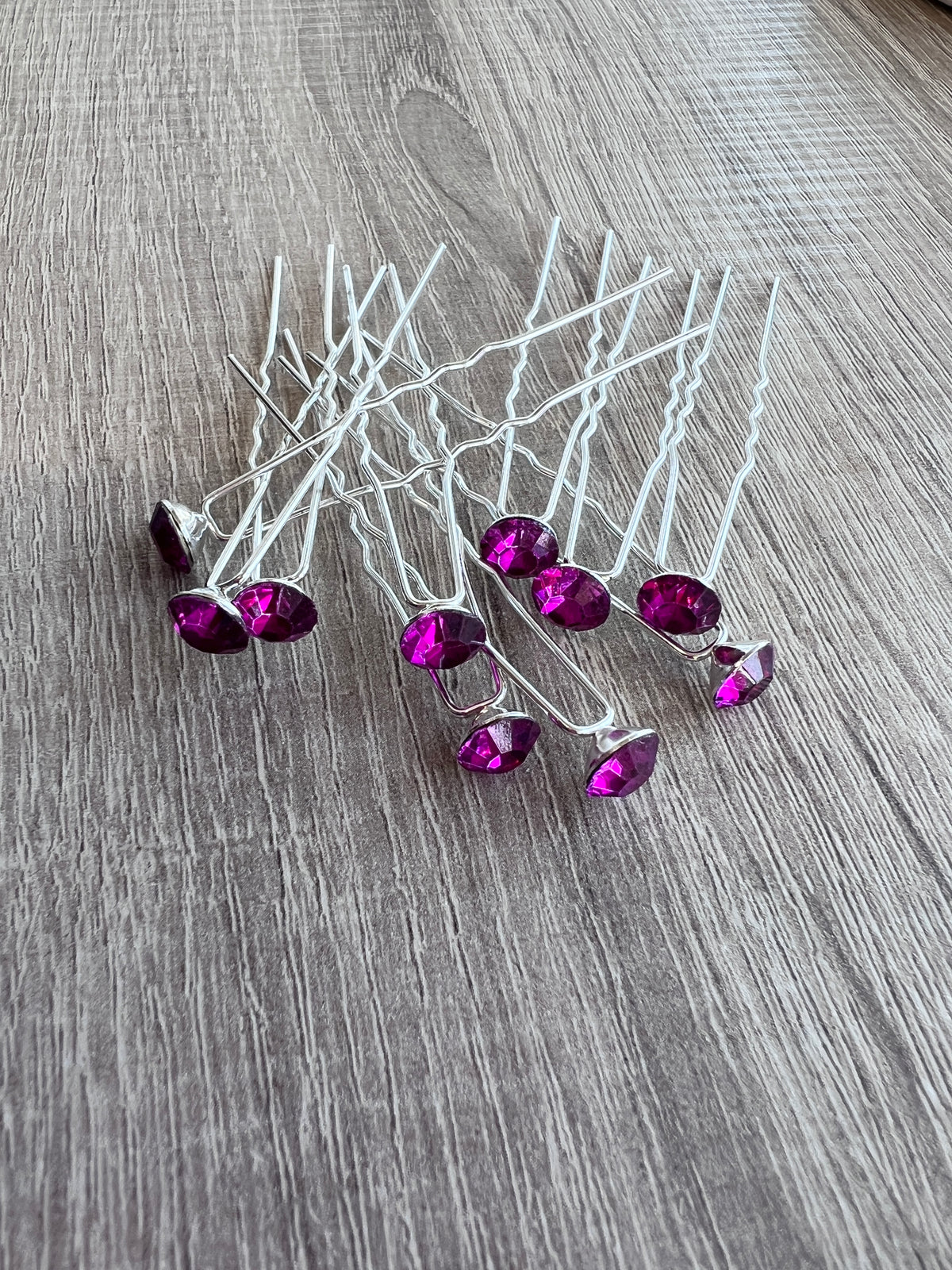 Fuchsia Pink Rhinestone Hair Pins X 10-Fascinators Direct
