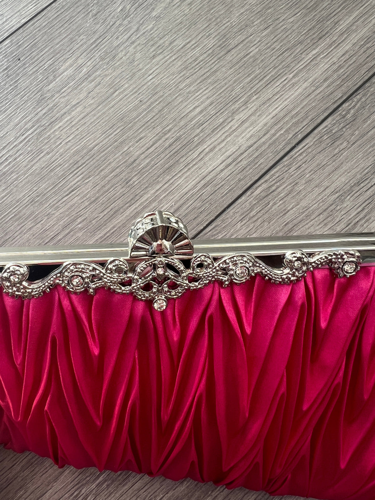 Fuchsia Satin Art Deco Detail Clutch Bag-Fascinators Direct