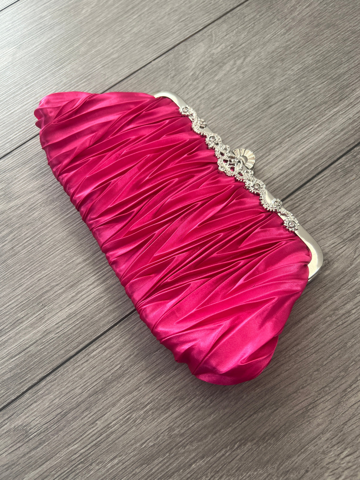 Fuchsia Satin Art Deco Detail Clutch Bag-Fascinators Direct