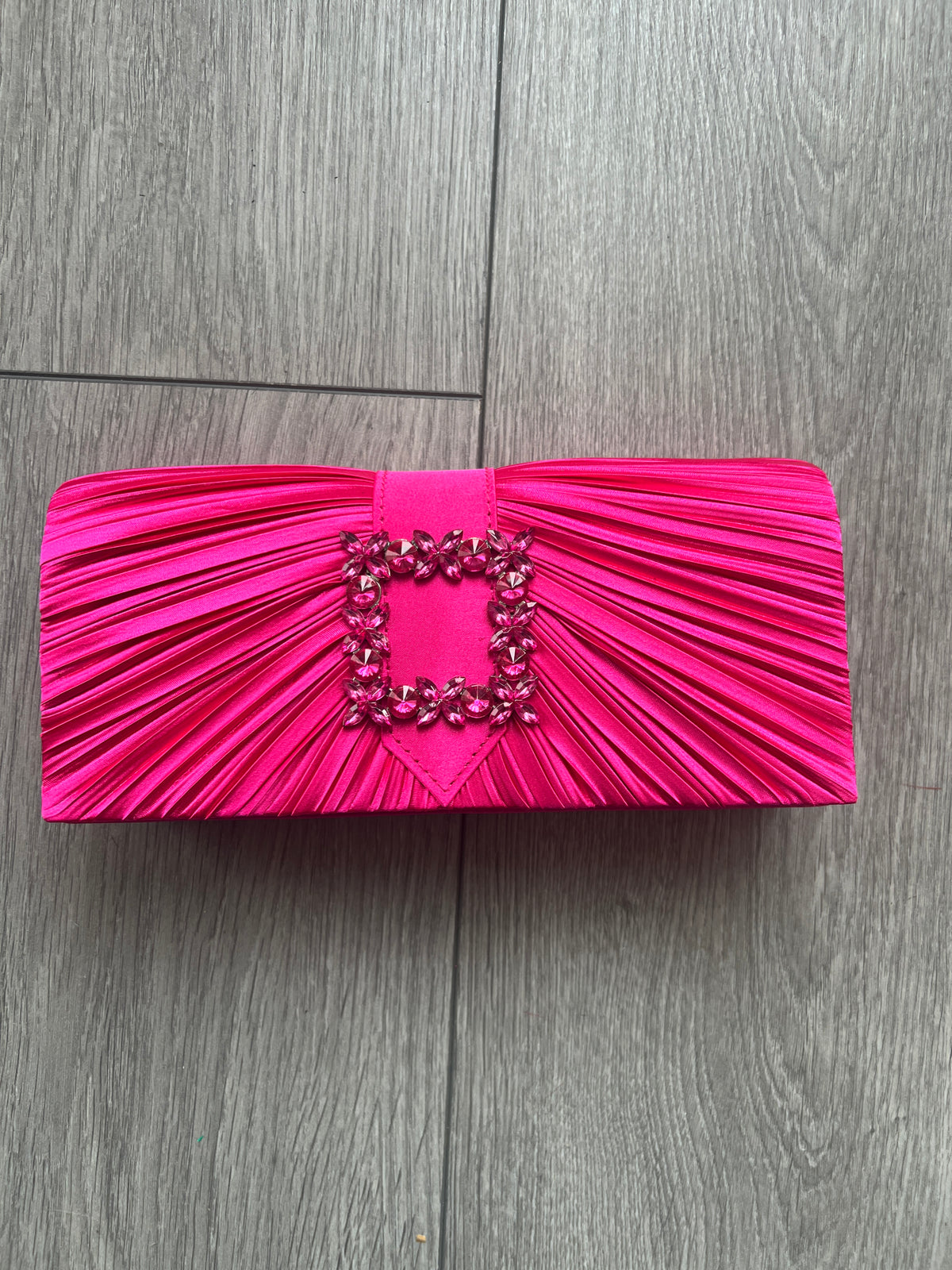 Fuchsia Satin Pleated Clutch Bag With Jewel Embellishment-Fascinators Direct
