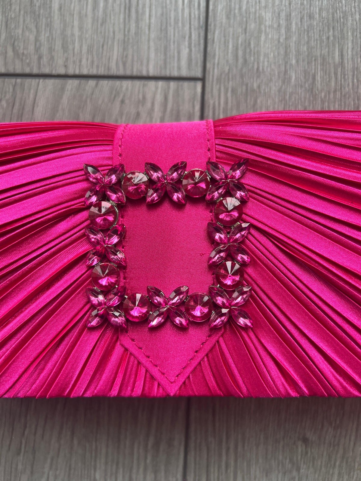 Fuchsia Satin Pleated Clutch Bag With Jewel Embellishment-Fascinators Direct