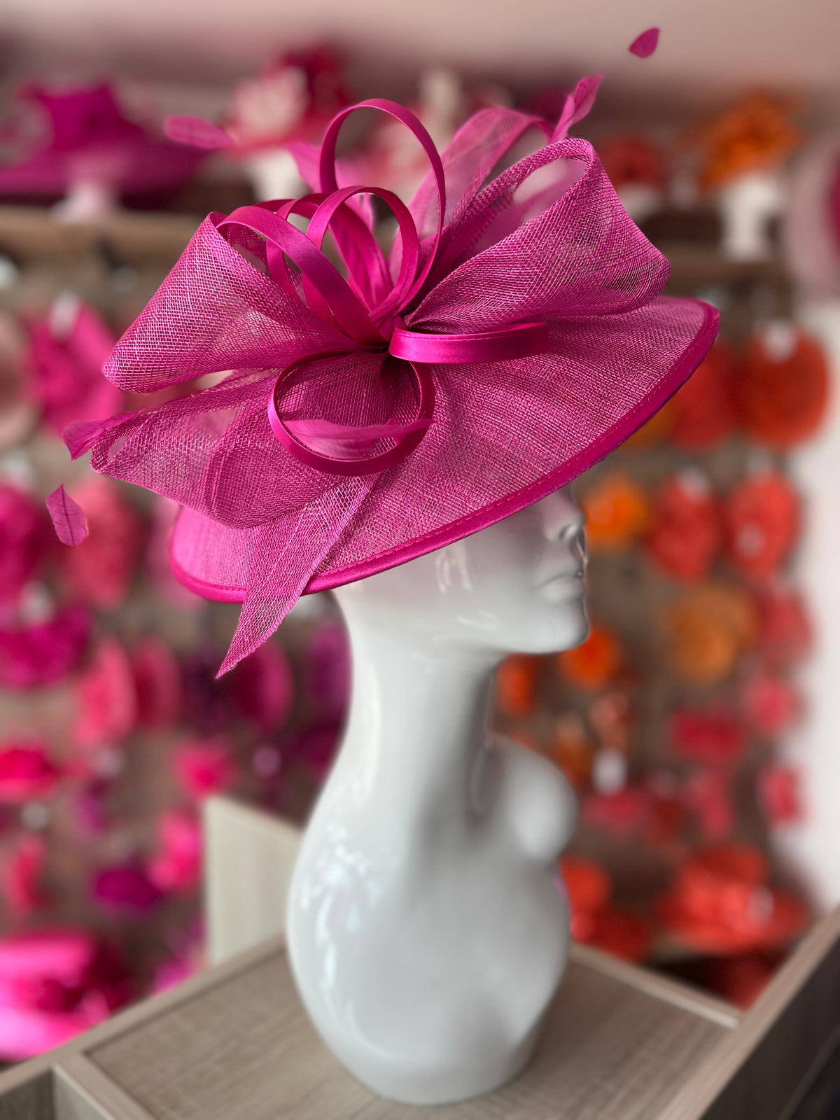 Fuchsia Saucer Hatinator With Decorative Bow-Fascinators Direct