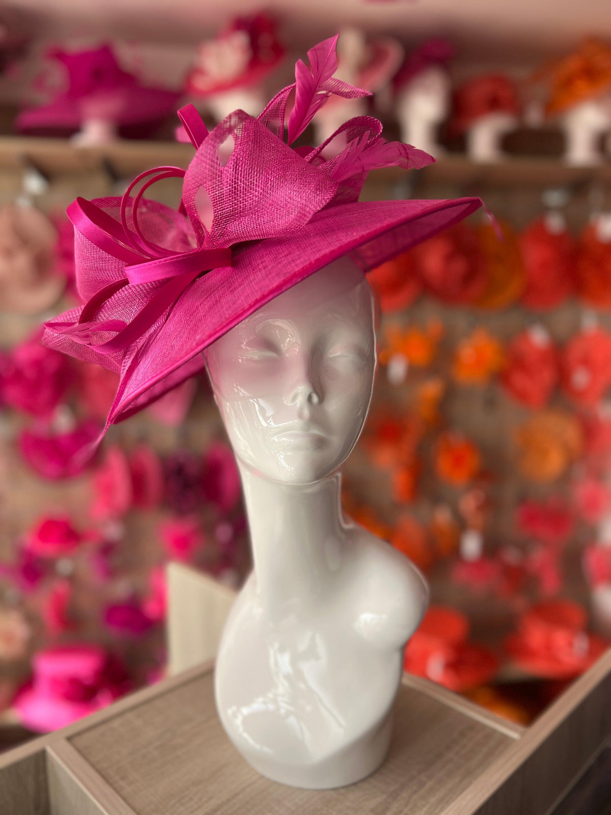 Fuchsia Saucer Hatinator With Decorative Bow-Fascinators Direct