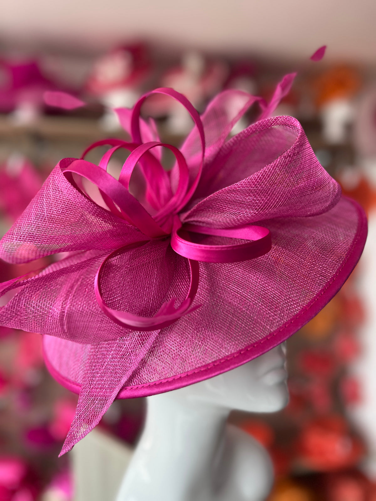 Fuchsia Saucer Hatinator With Decorative Bow-Fascinators Direct