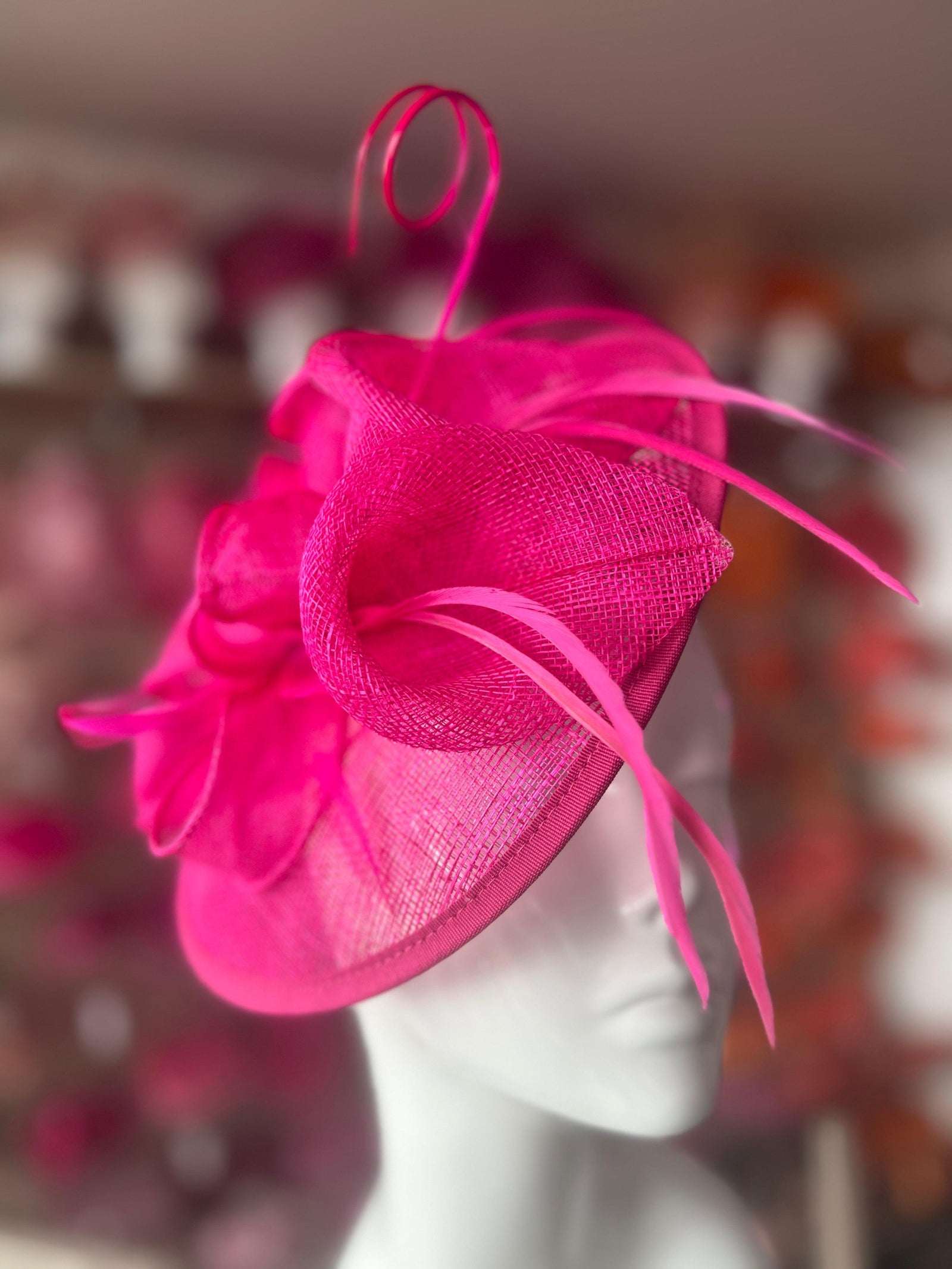 Fuchsia Sinamay Petunia Flower Fascinator With A Saucer Base-Fascinators Direct
