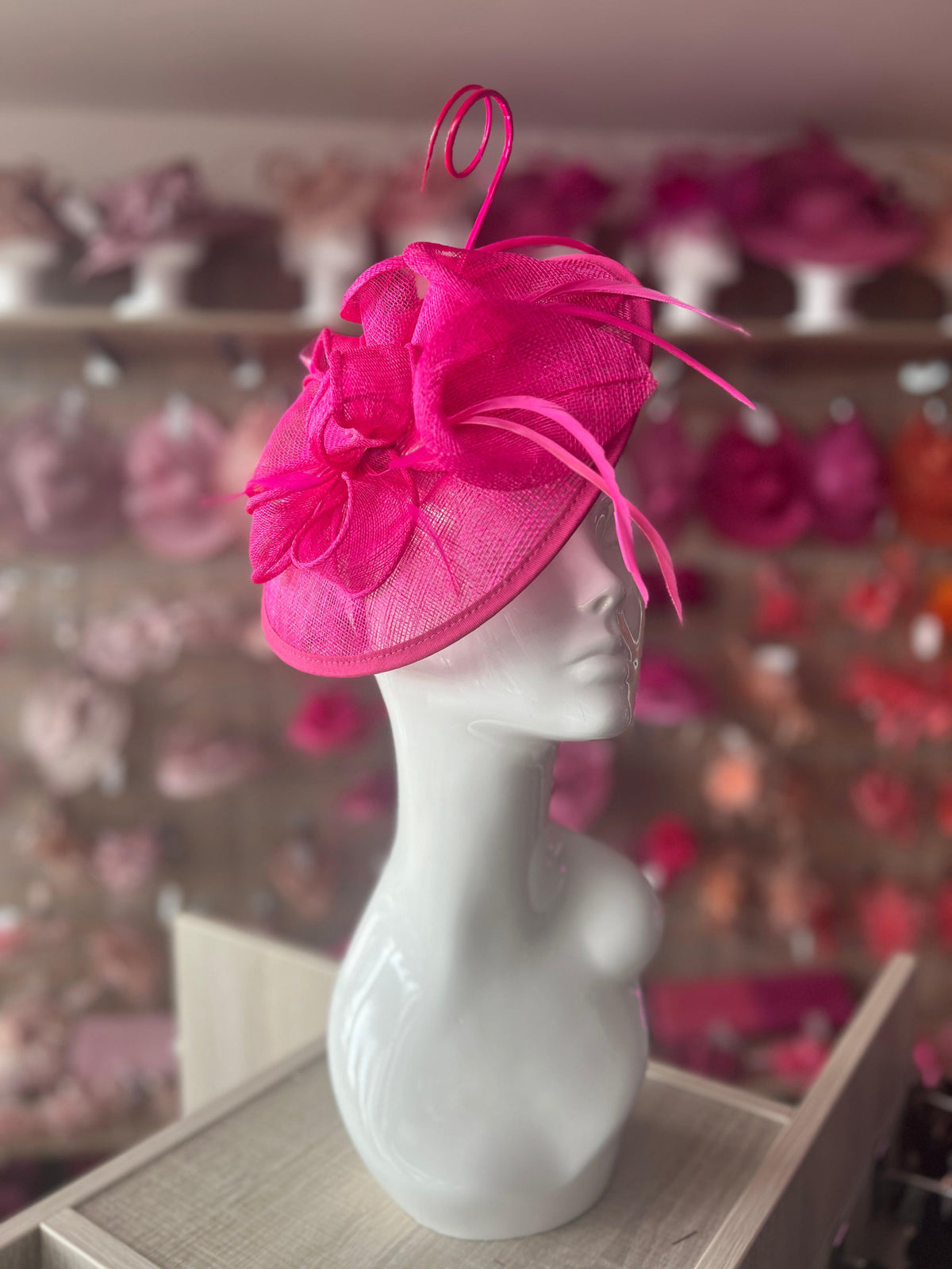 Fuchsia Sinamay Petunia Flower Fascinator With A Saucer Base-Fascinators Direct