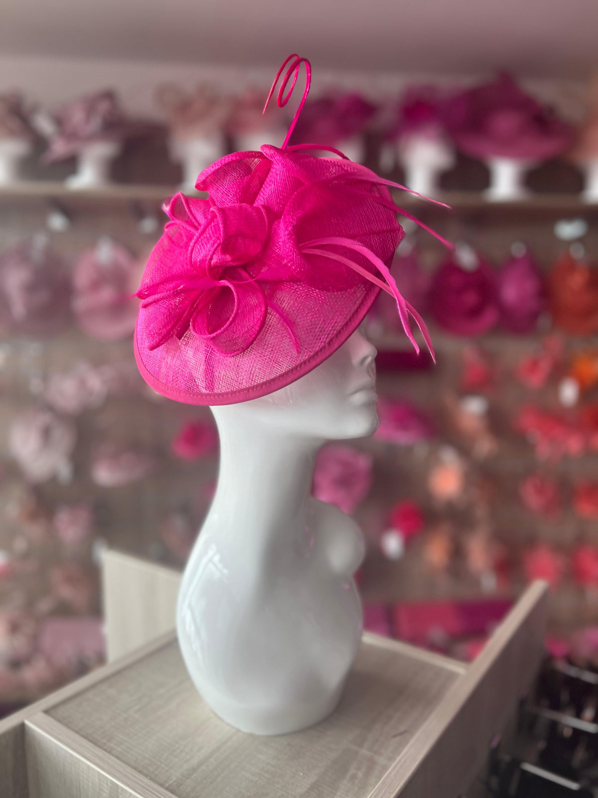 Fuchsia Sinamay Petunia Flower Fascinator With A Saucer Base-Fascinators Direct