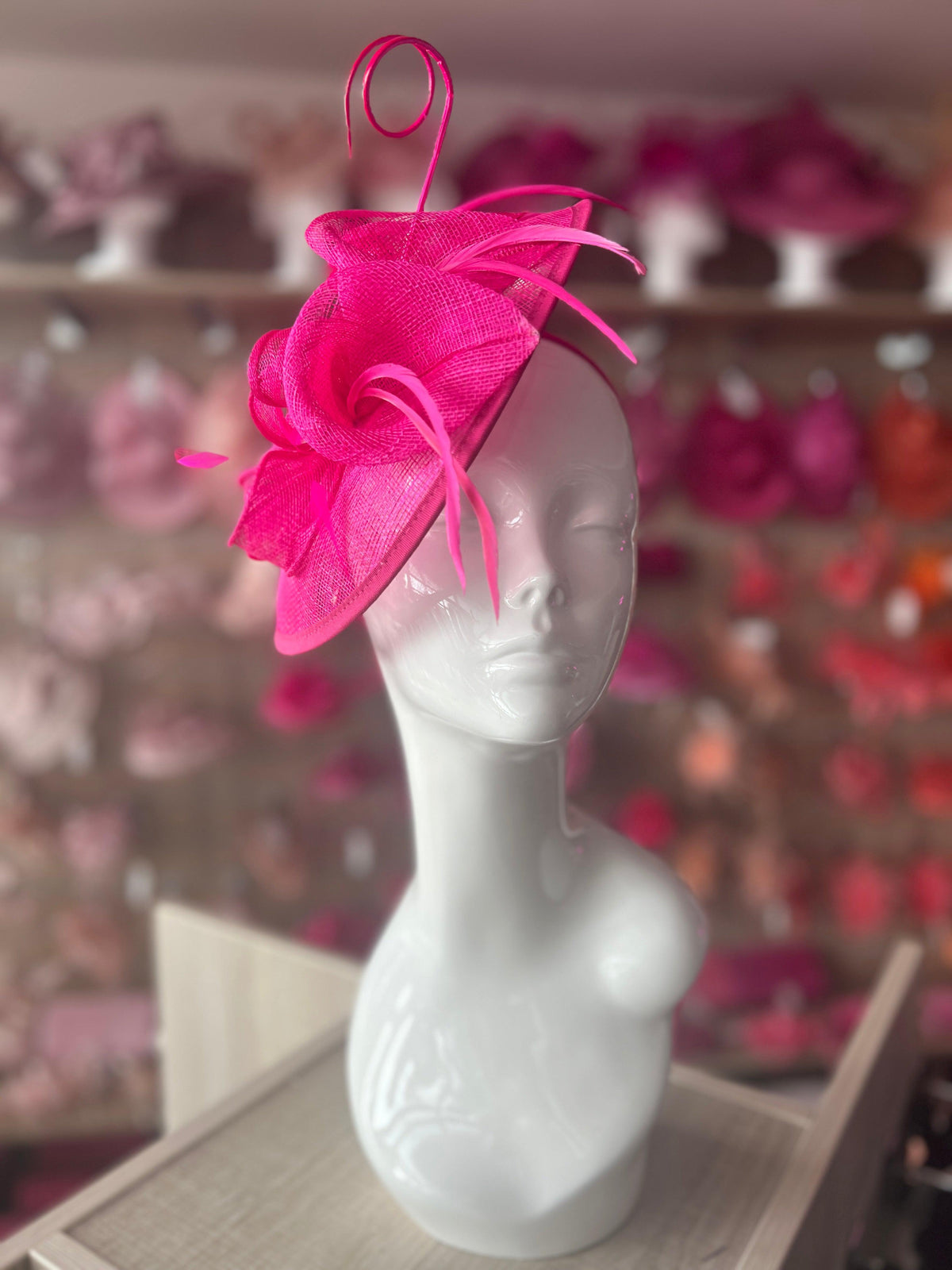 Fuchsia Sinamay Petunia Flower Fascinator With A Saucer Base-Fascinators Direct