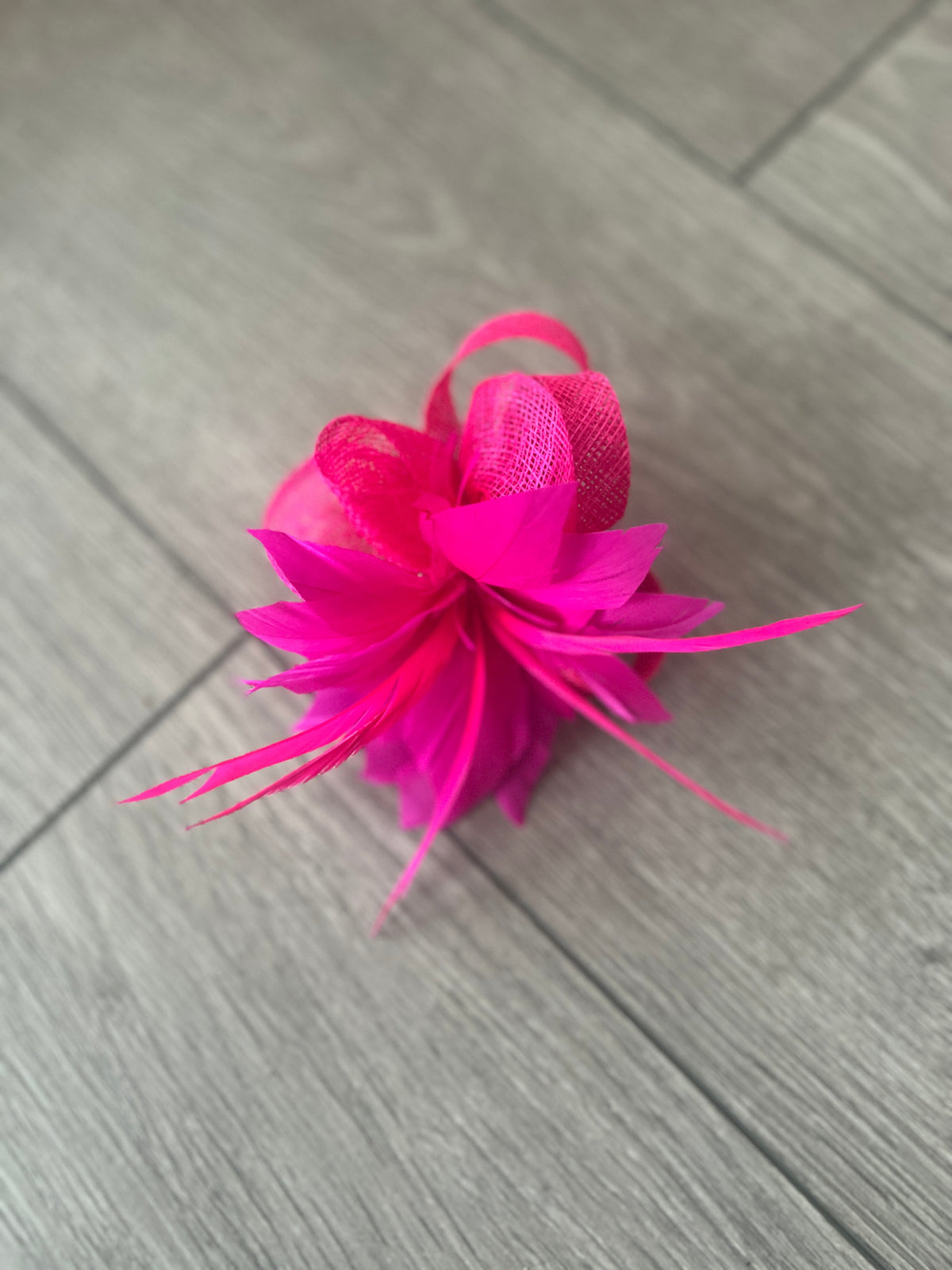 Fuchsia Small Hair Clip Sinamay Fascinator with Feather Flower-Fascinators Direct