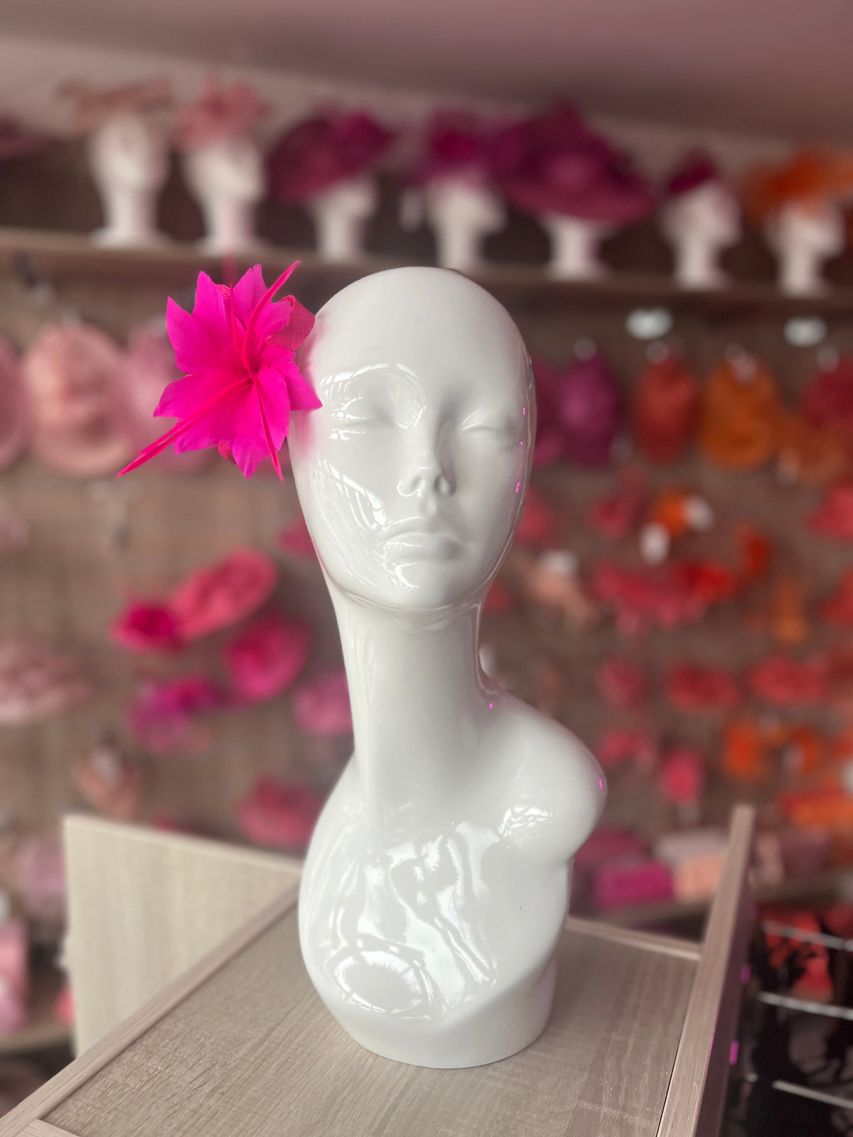 Fuchsia Small Hair Clip Sinamay Fascinator with Feather Flower-Fascinators Direct