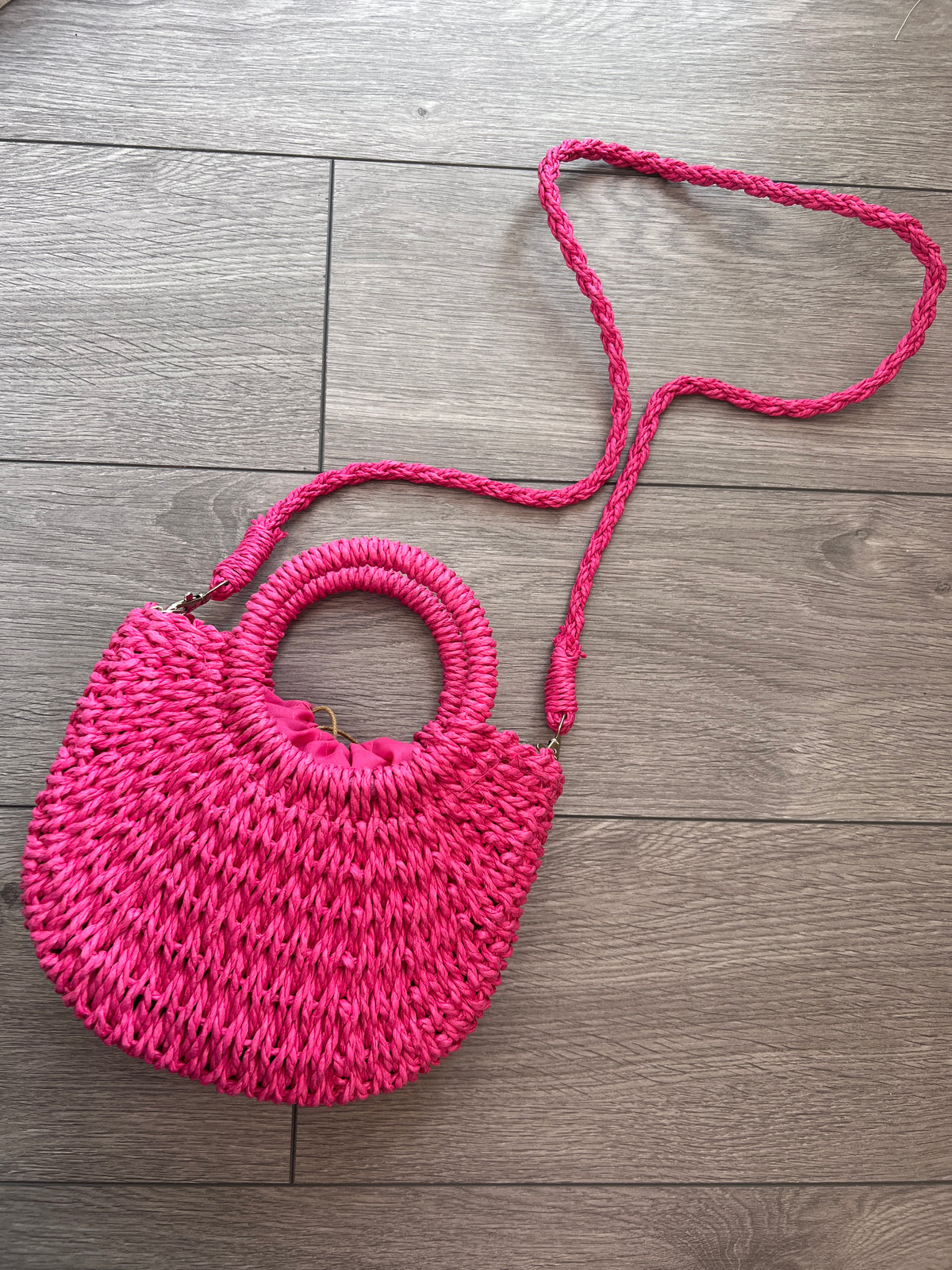 Fuchsia Small Rattan Straw Basket Handbag-Fascinators Direct