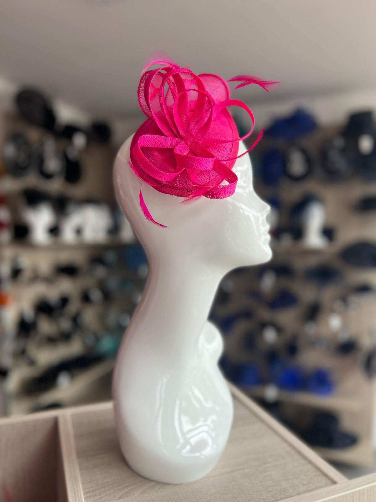 Fuchsia Teardrop Fascinator with Curled Sinamay Loops-Fascinators Direct