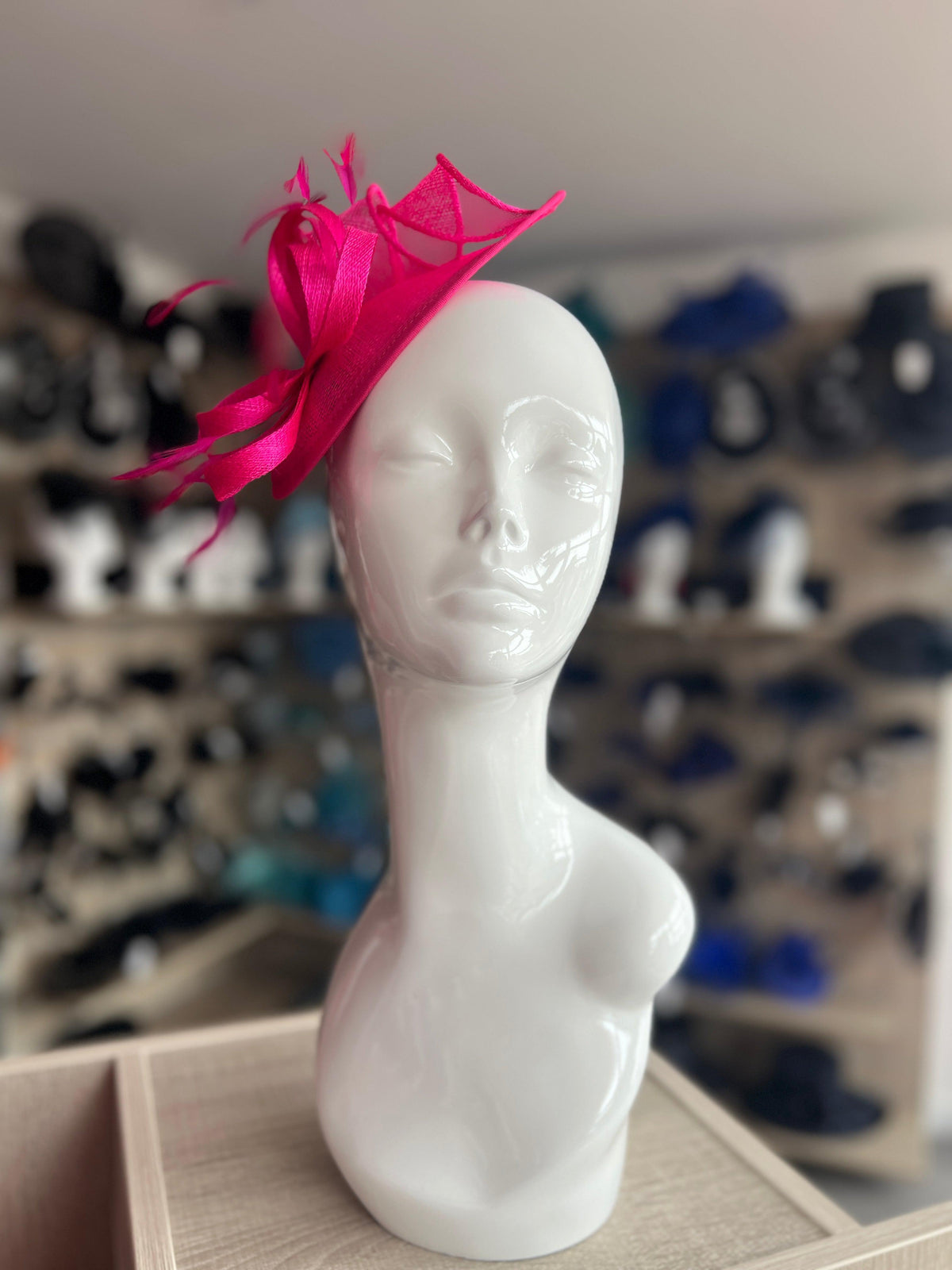Fuchsia Teardrop Fascinator with Curled Sinamay Loops-Fascinators Direct