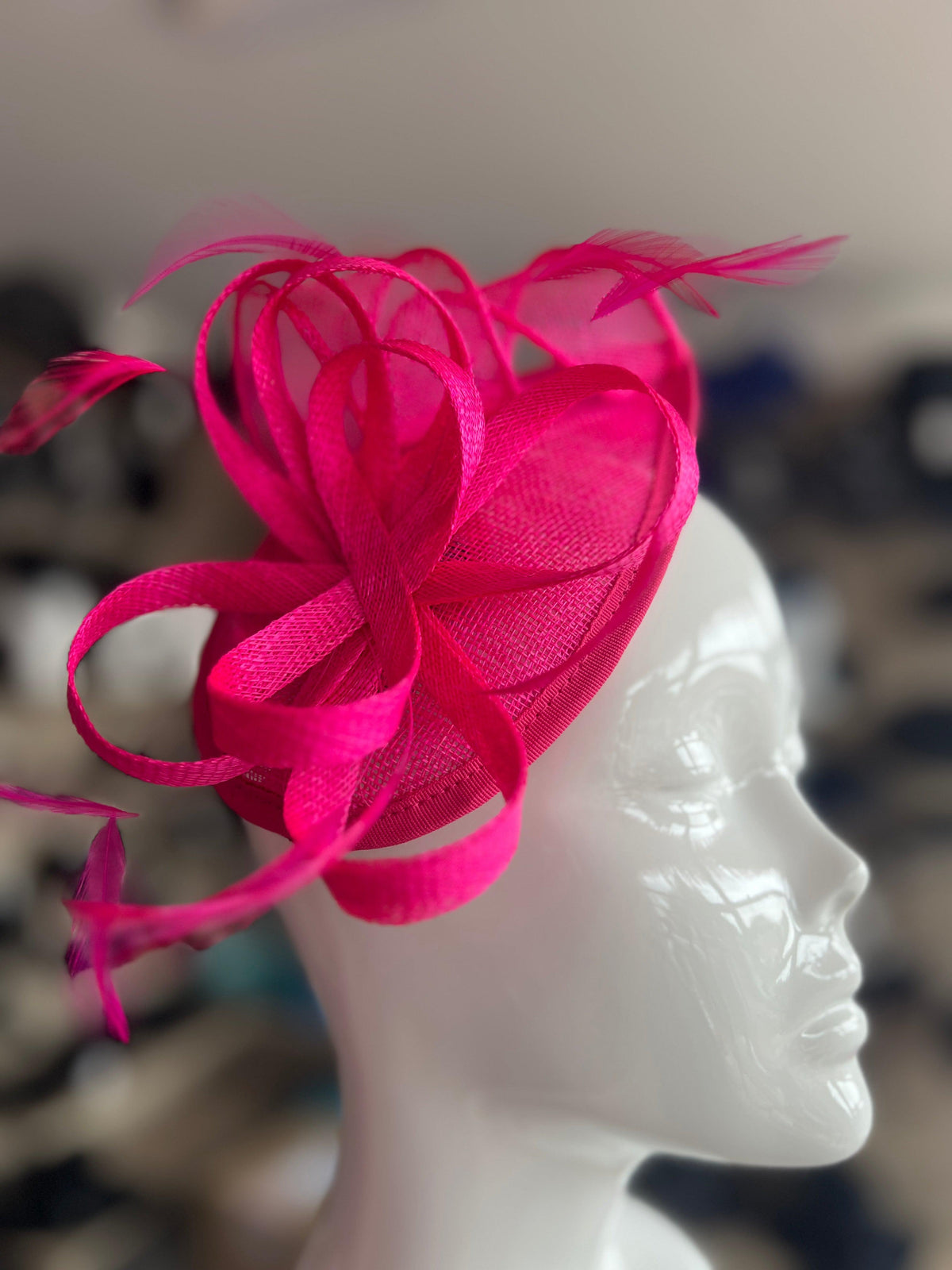 Fuchsia Teardrop Fascinator with Curled Sinamay Loops-Fascinators Direct