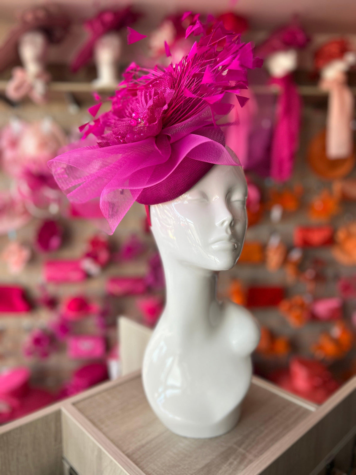 Fuchsia Vintage Feather Pillbox Hatinator With Beaded Detail-Fascinators Direct