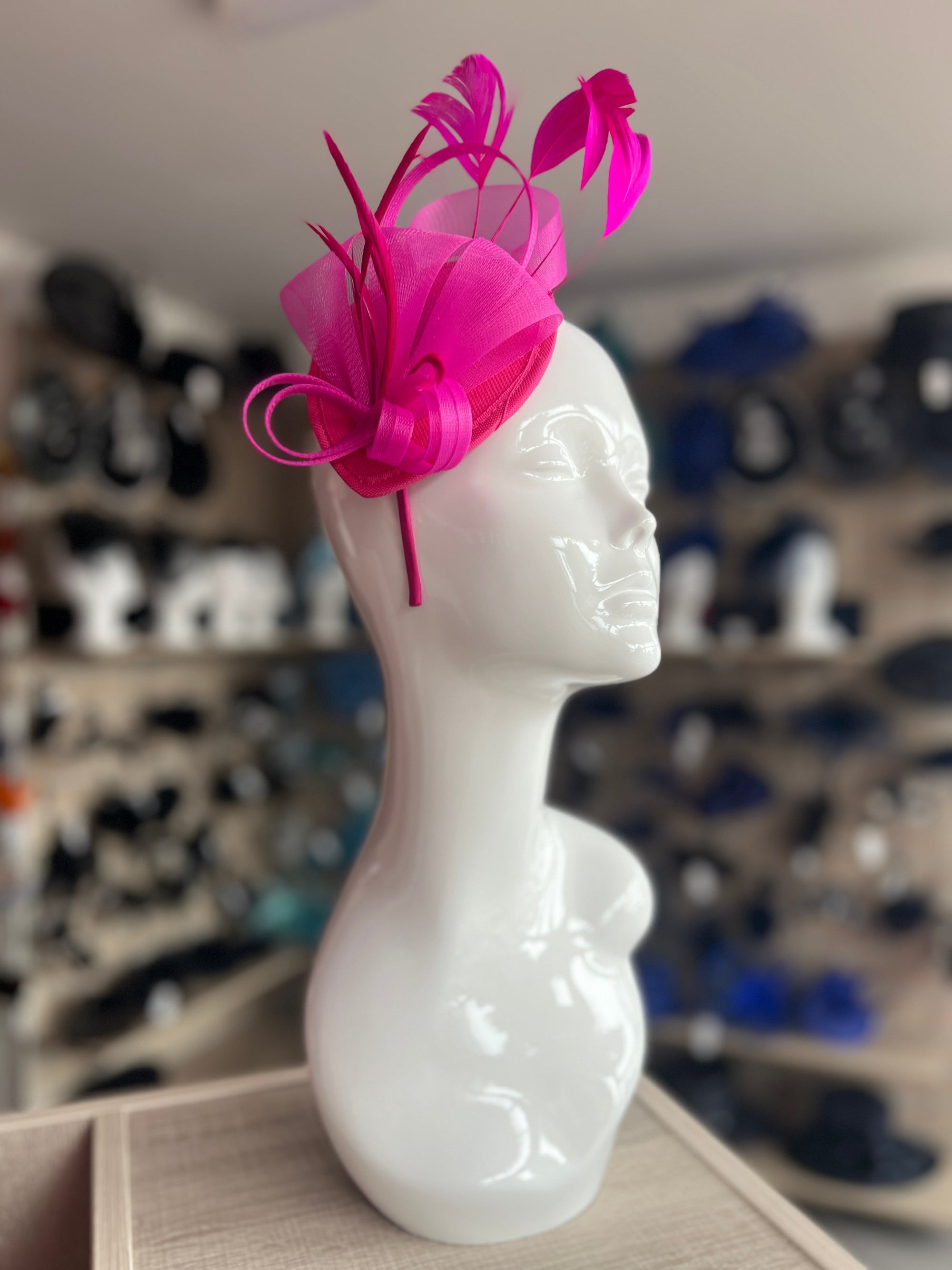 Fuschia Fascinator Headband with Looped Crin & Feathers-Fascinators Direct