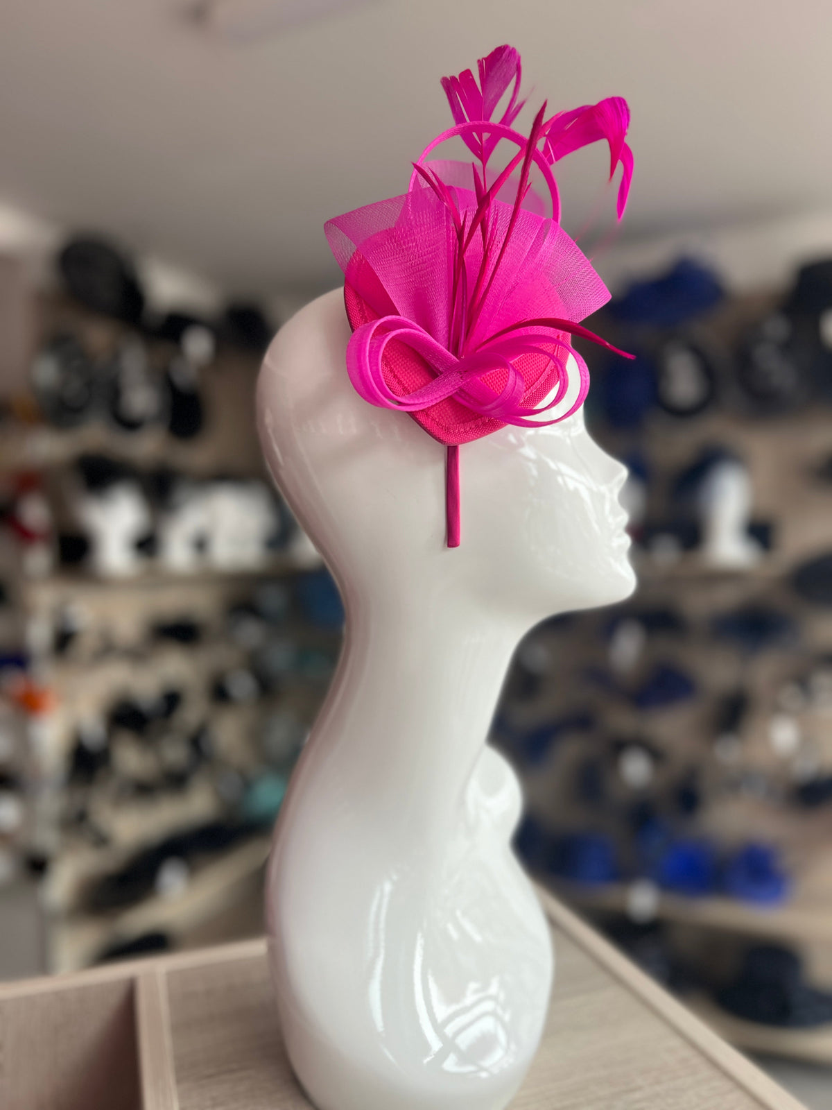 Fuschia Fascinator Headband with Looped Crin &amp; Feathers-Fascinators Direct