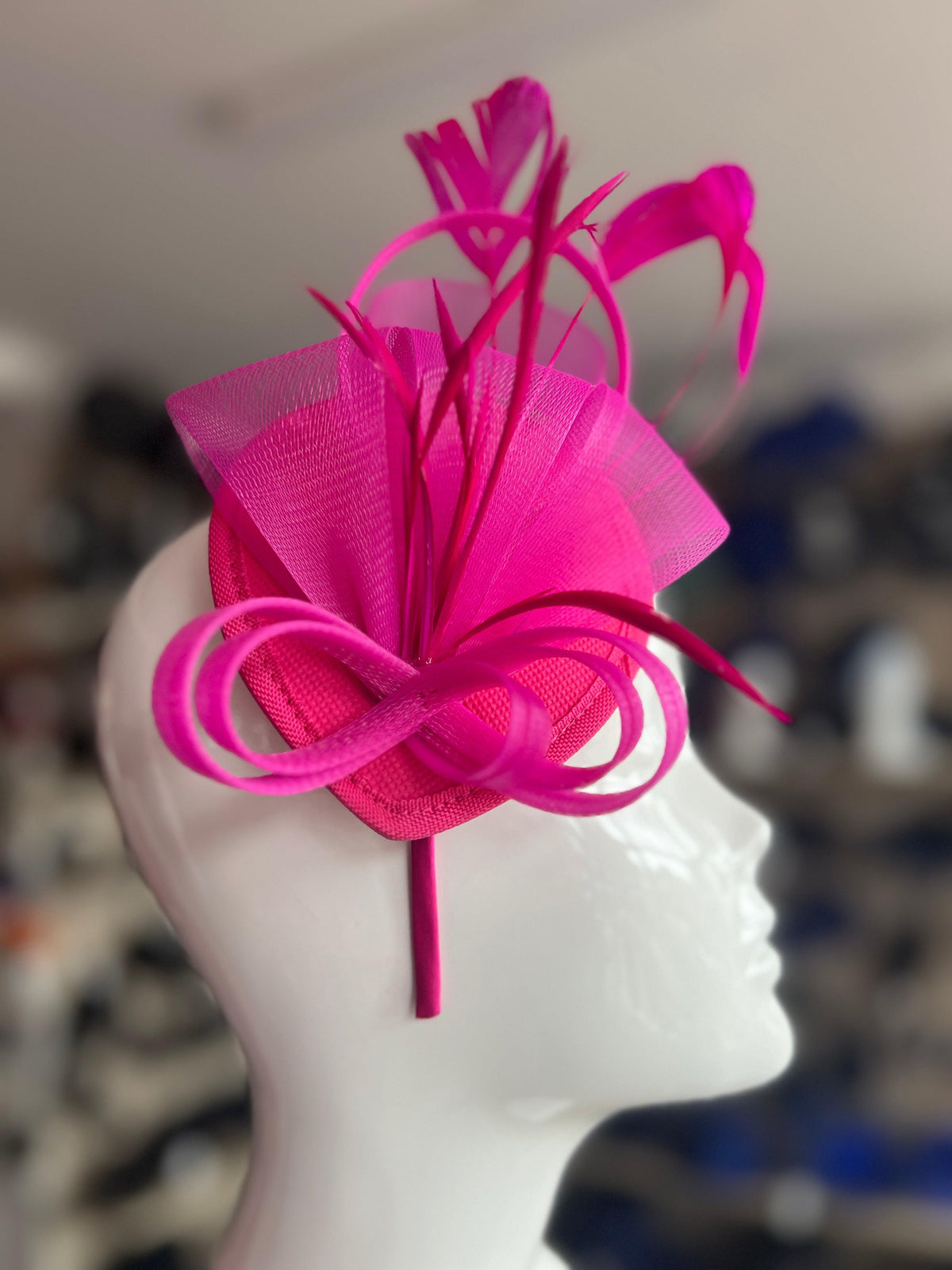 Fuschia Fascinator Headband with Looped Crin &amp; Feathers-Fascinators Direct