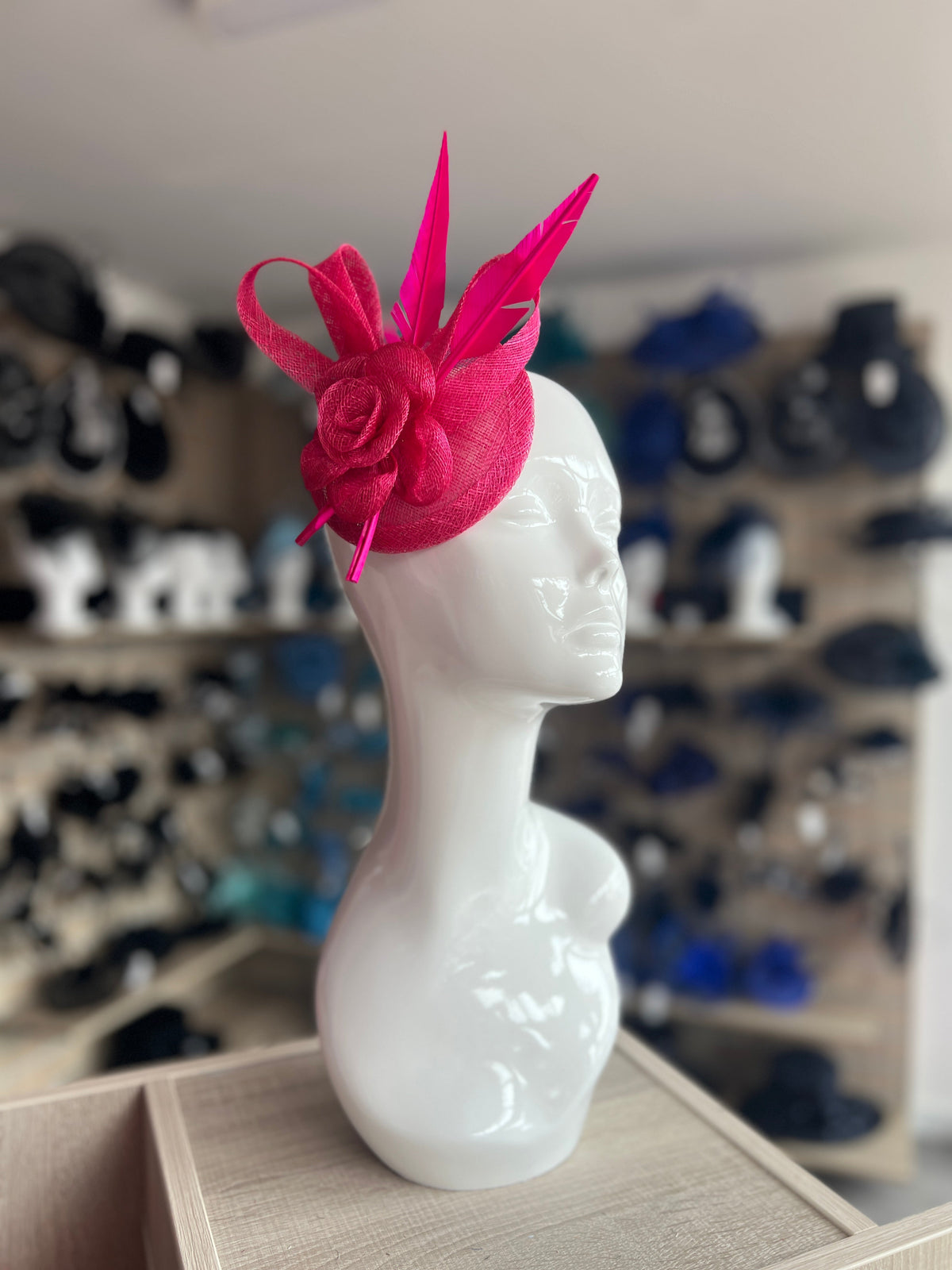Fuschia Hair Fascinator with Sinamay Flower &amp; Feather Quill-Fascinators Direct
