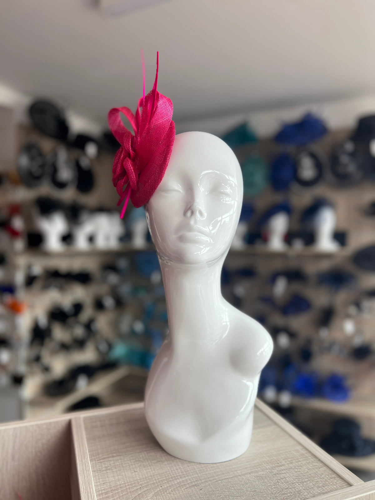 Fuschia Hair Fascinator with Sinamay Flower &amp; Feather Quill-Fascinators Direct