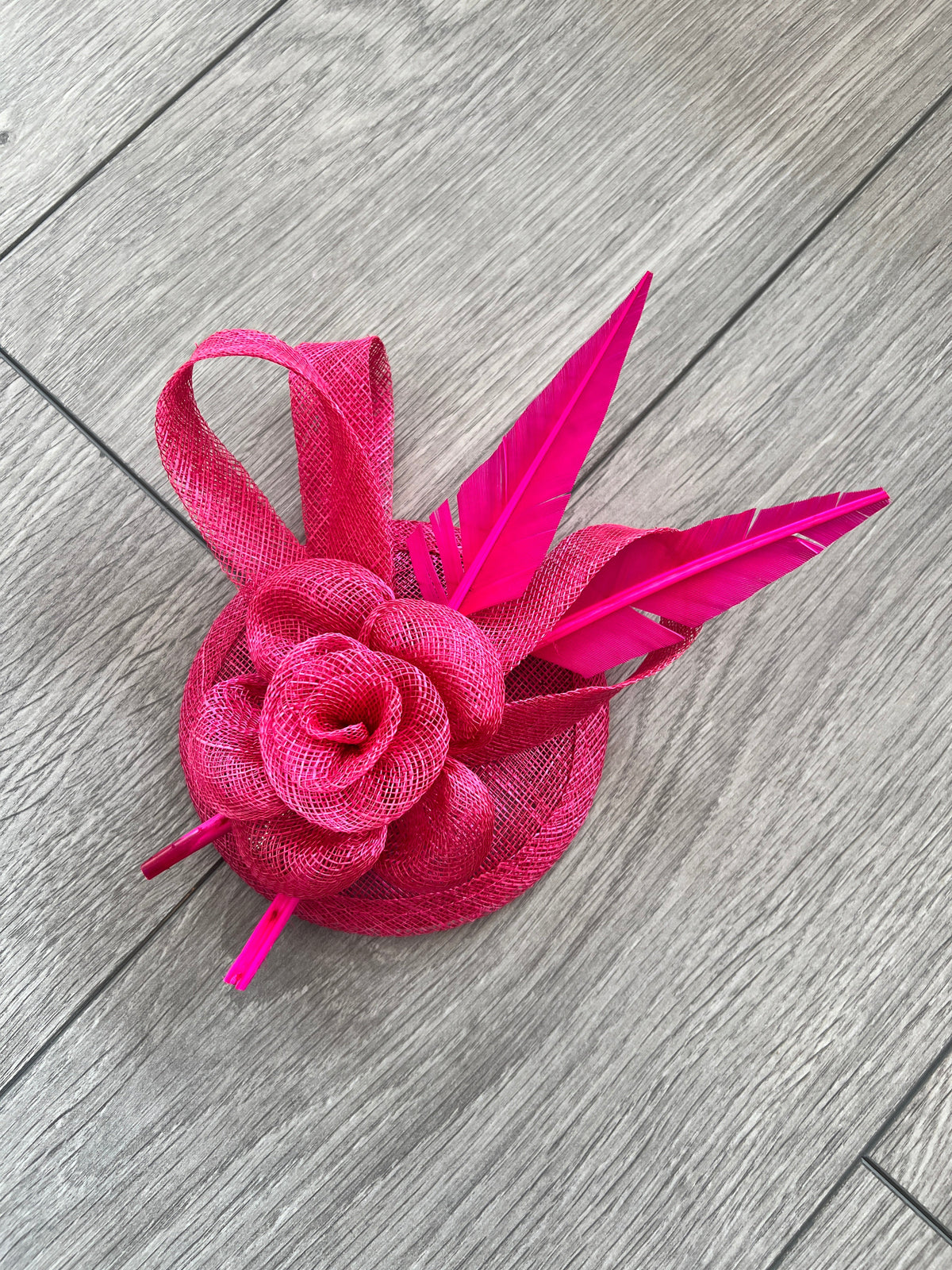 Fuschia Hair Fascinator with Sinamay Flower &amp; Feather Quill-Fascinators Direct