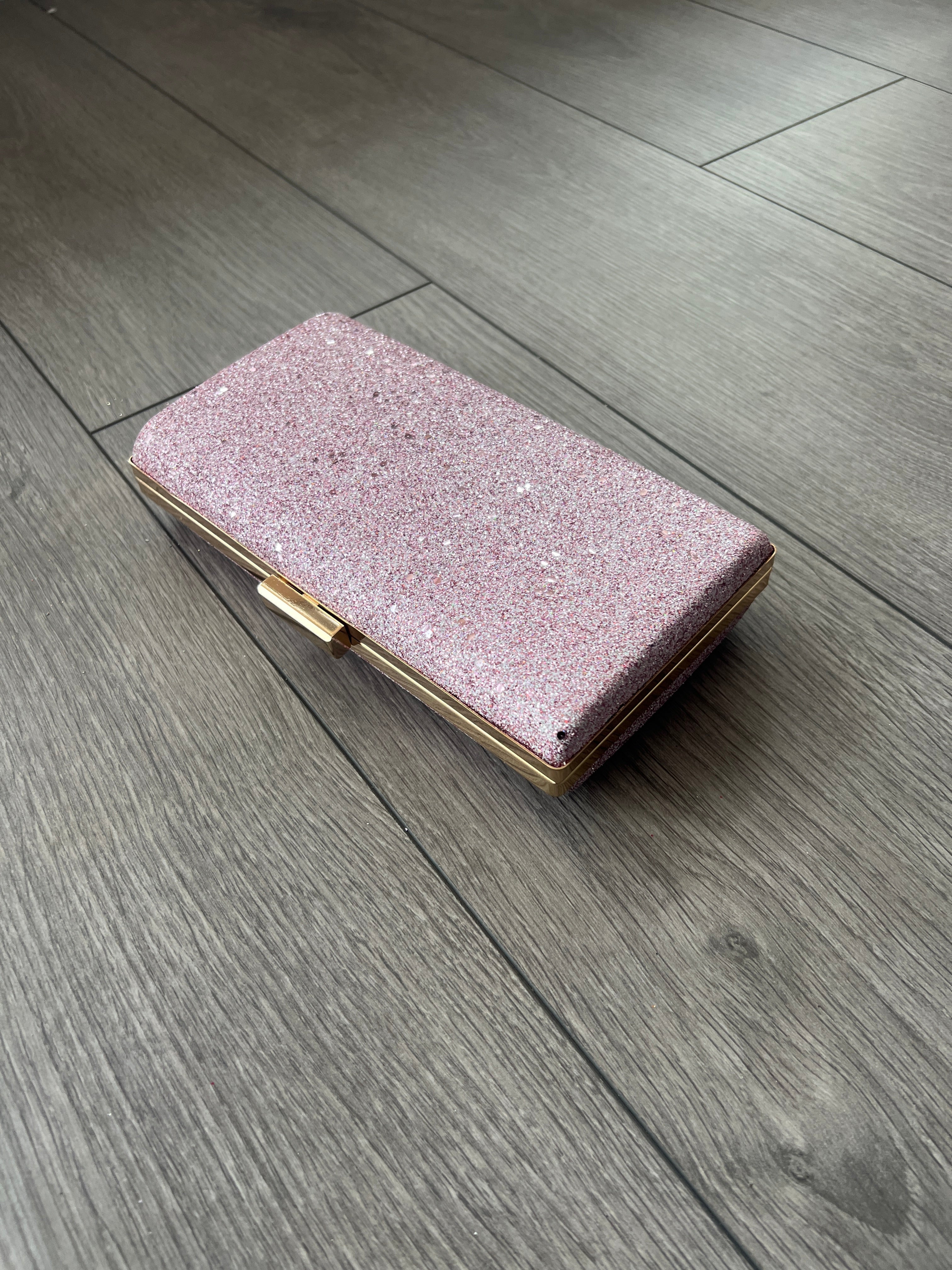 Glitter Pale Pink Box Clutch Bag