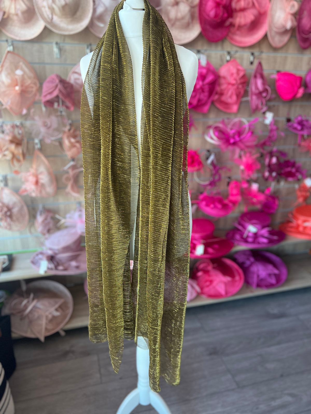 Gold Crinkle Shimmery Scarf-Fascinators Direct