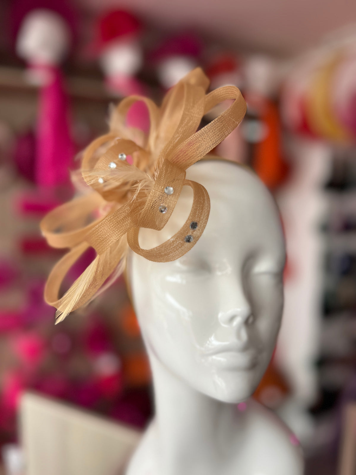 Gold Diamante Fascinator With Loops &amp; Wispy Feathers-Fascinators Direct