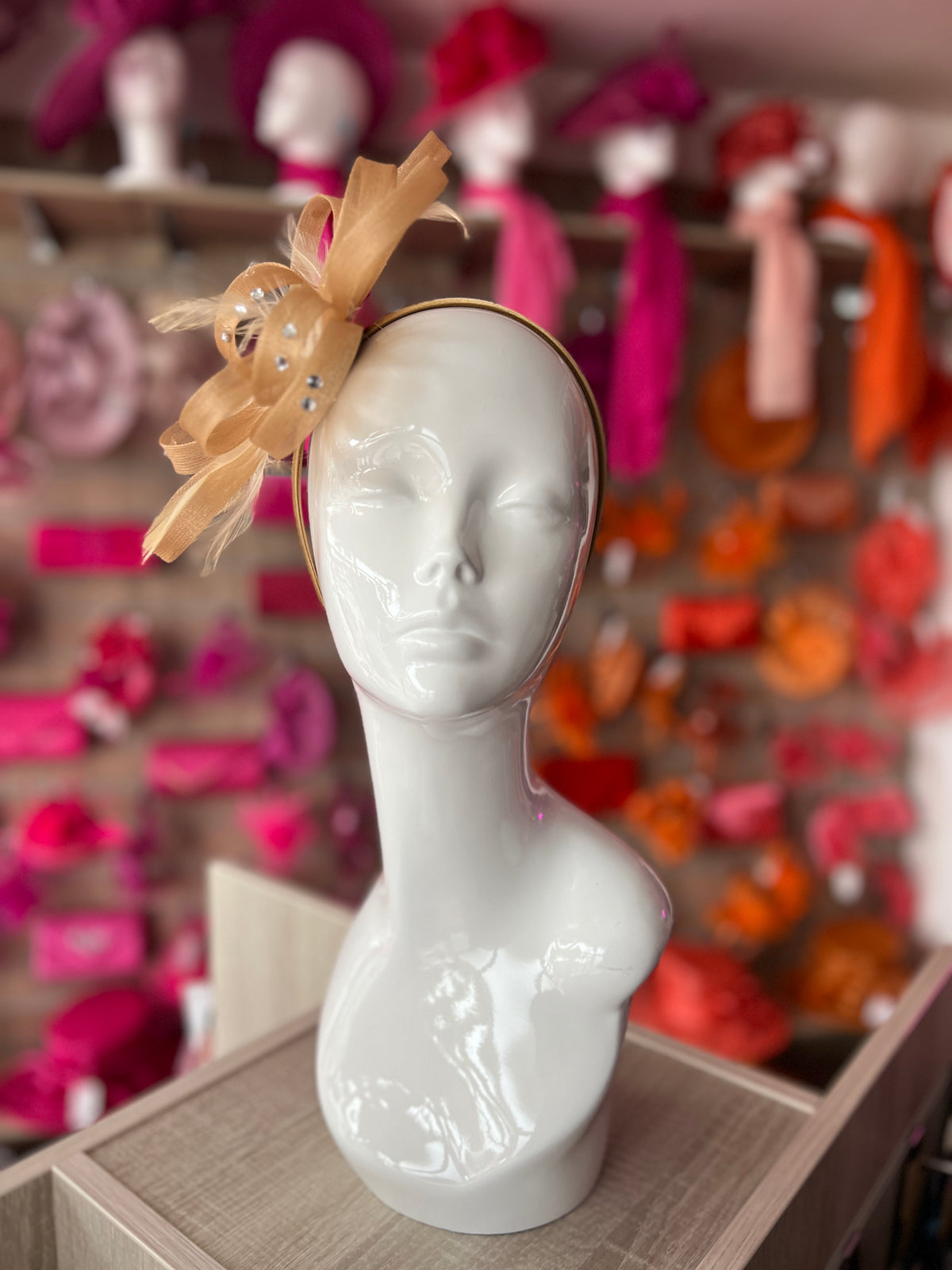 Gold Diamante Fascinator With Loops &amp; Wispy Feathers-Fascinators Direct