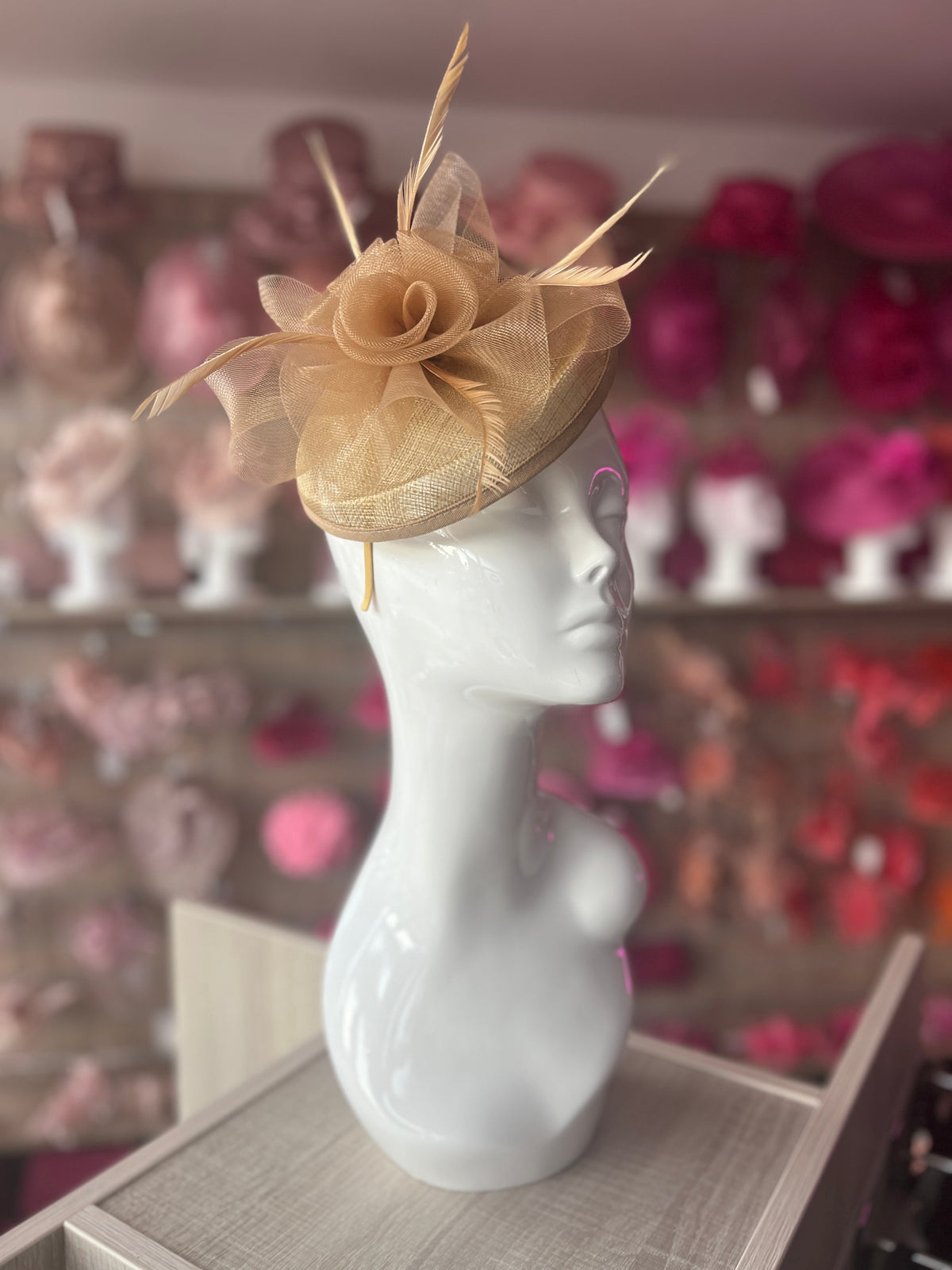 Gold Disc Fascinator With Floral Design &amp; Feathers-Fascinators Direct