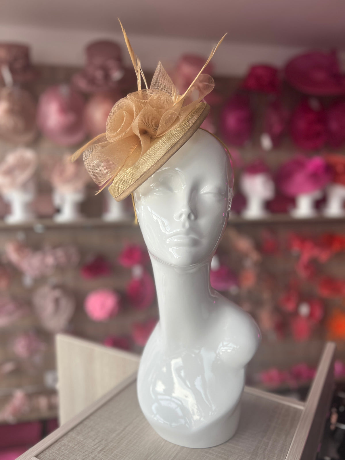 Gold Disc Fascinator With Floral Design &amp; Feathers-Fascinators Direct