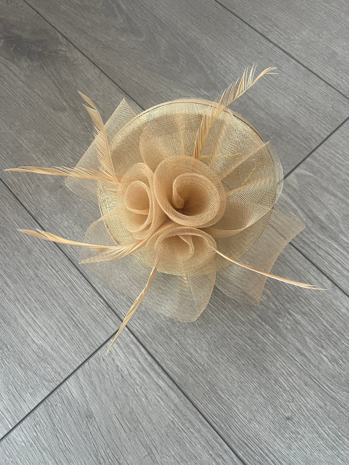 Gold Disc Fascinator With Floral Design &amp; Feathers-Fascinators Direct