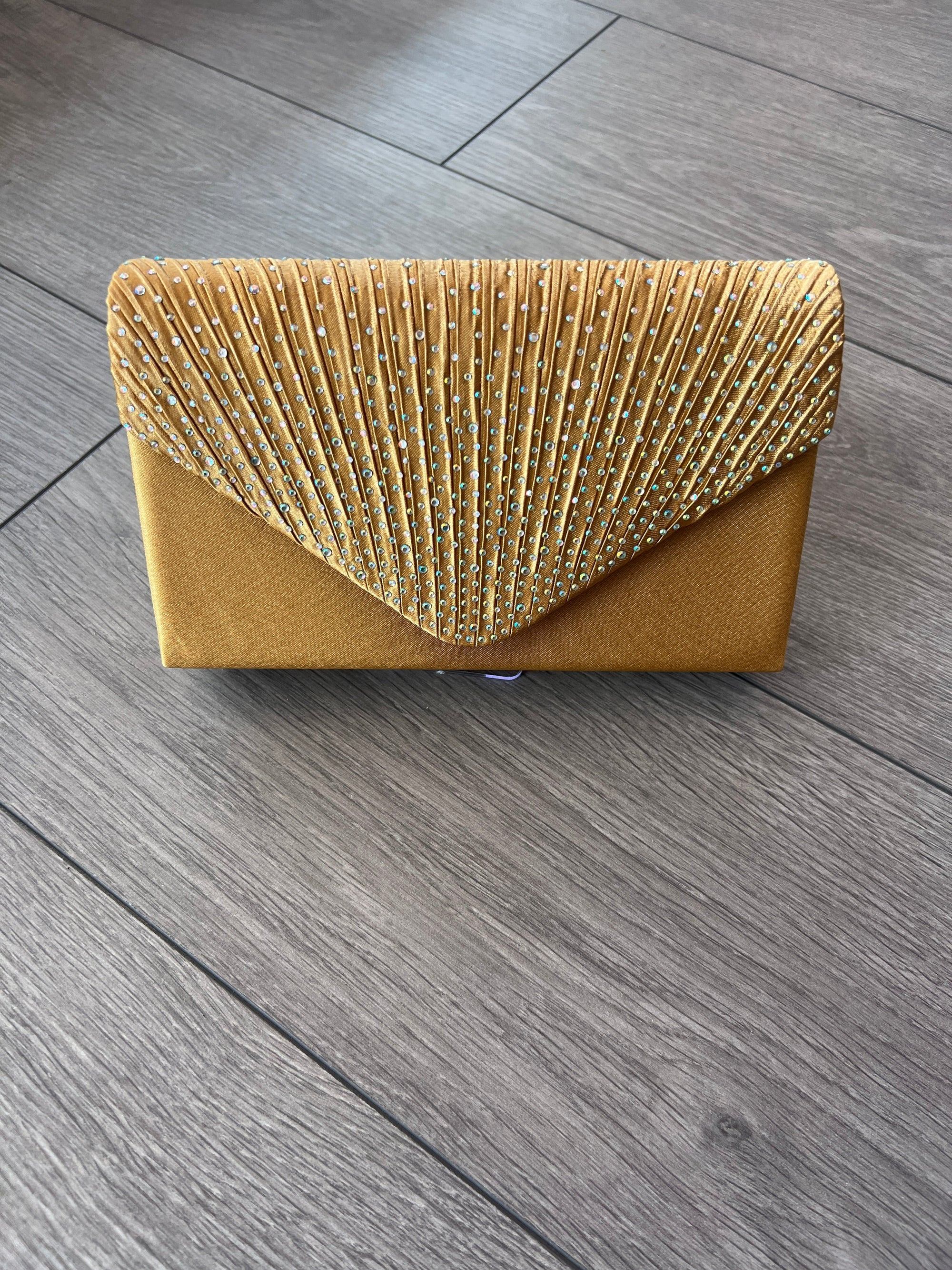 Gold Envelope Clutch Bag with Rhinestones-Fascinators Direct