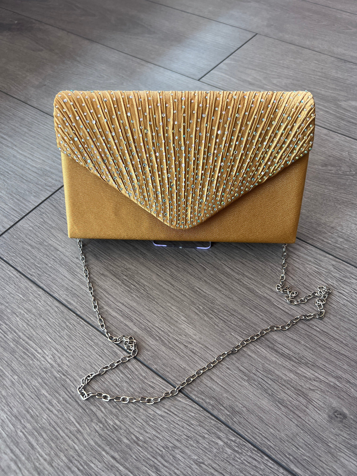 Gold Envelope Clutch Bag with Rhinestones-Fascinators Direct