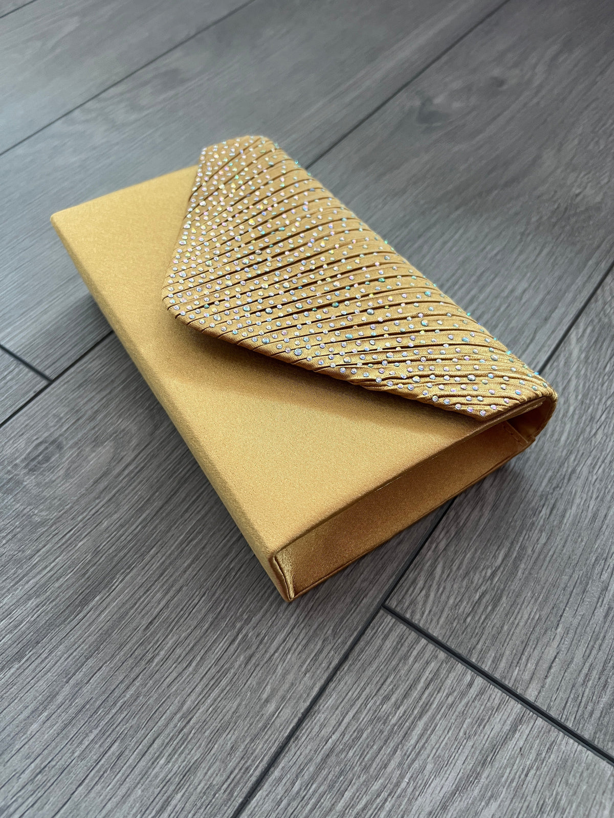 Gold Envelope Clutch Bag with Rhinestones-Fascinators Direct