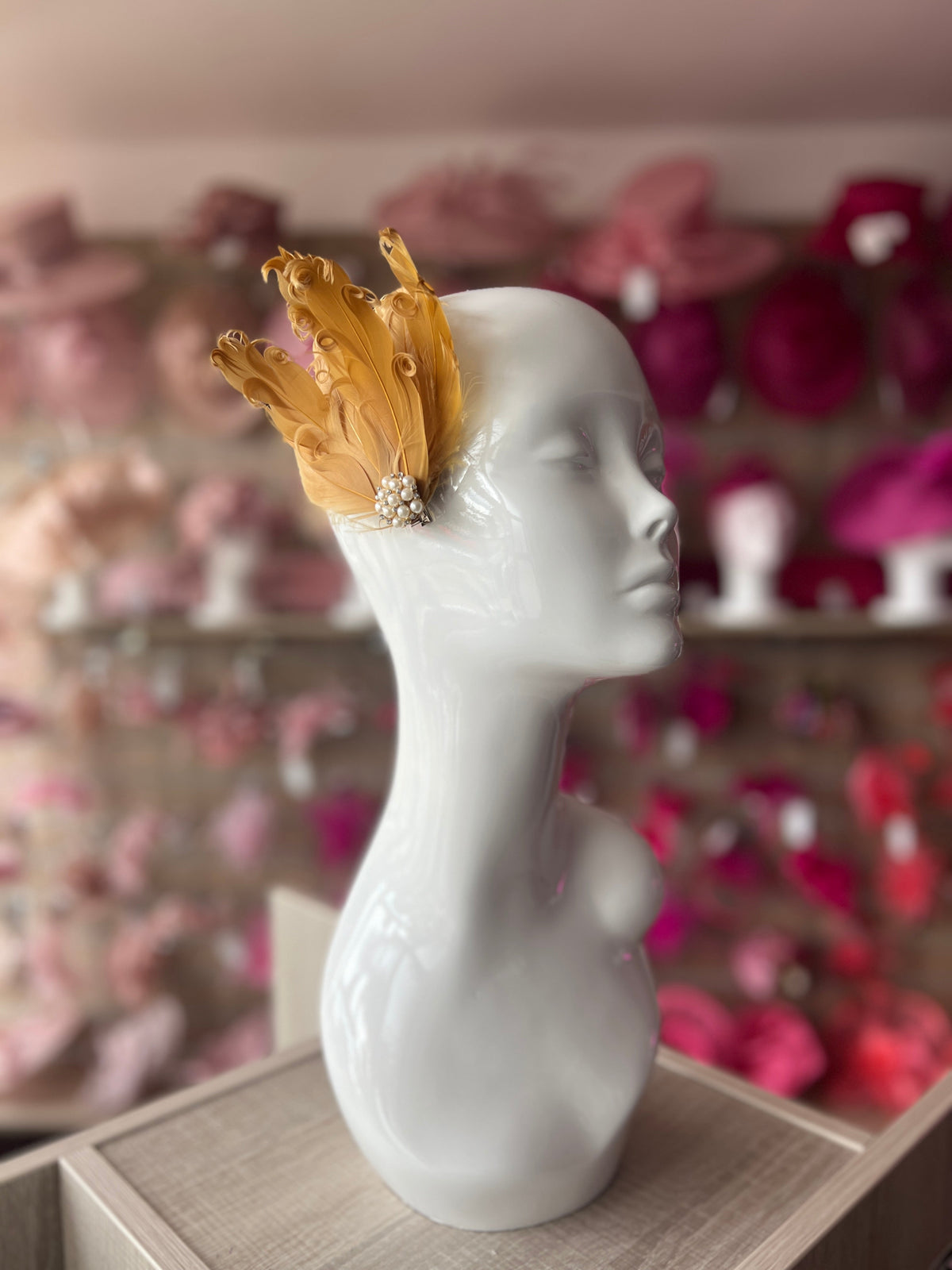 Gold Fascinator Clip with Vintage Feathers &amp; Pearls-Fascinators Direct