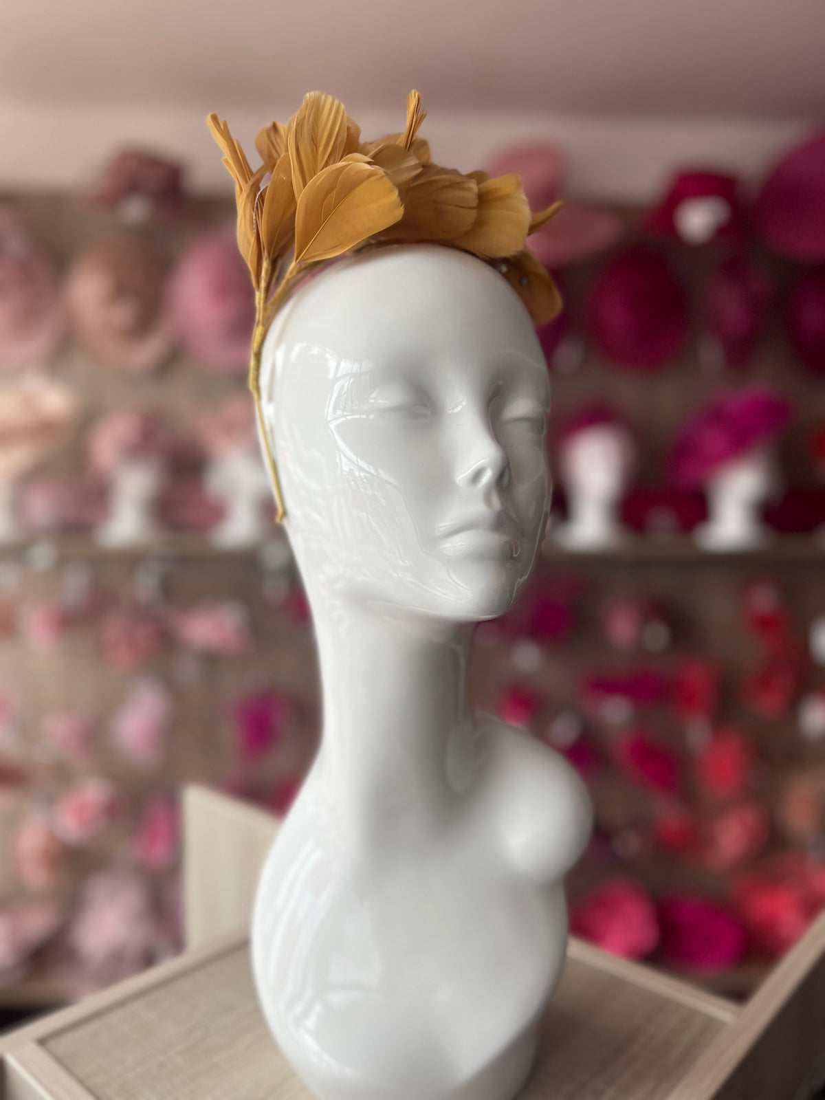 Gold Fascinator Headband with Feather Petals &amp; Diamanté-Fascinators Direct