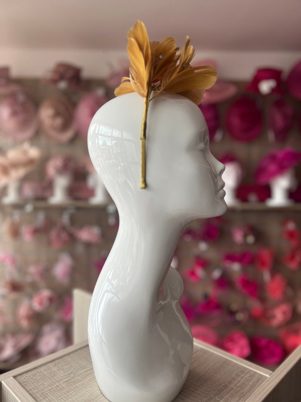 Gold Fascinator Headband with Feather Petals &amp; Diamanté-Fascinators Direct