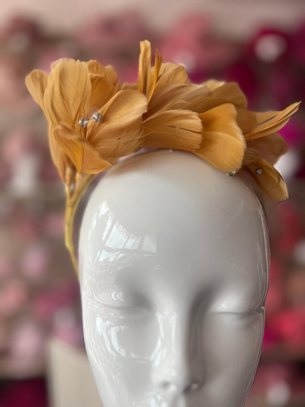 Gold Fascinator Headband with Feather Petals &amp; Diamanté-Fascinators Direct